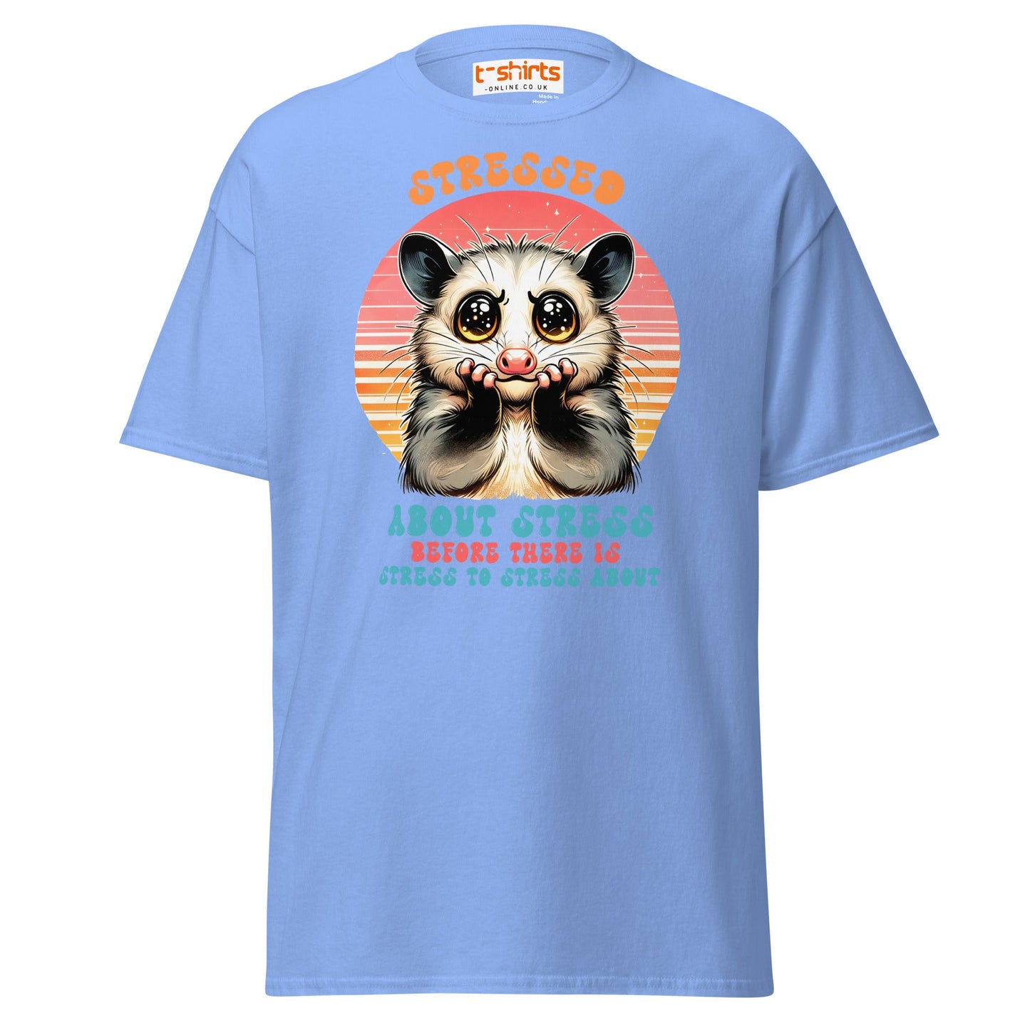 Stressed About Stress Funny Possum T-Shirt - Carolina Blue - T-Shirts Online
