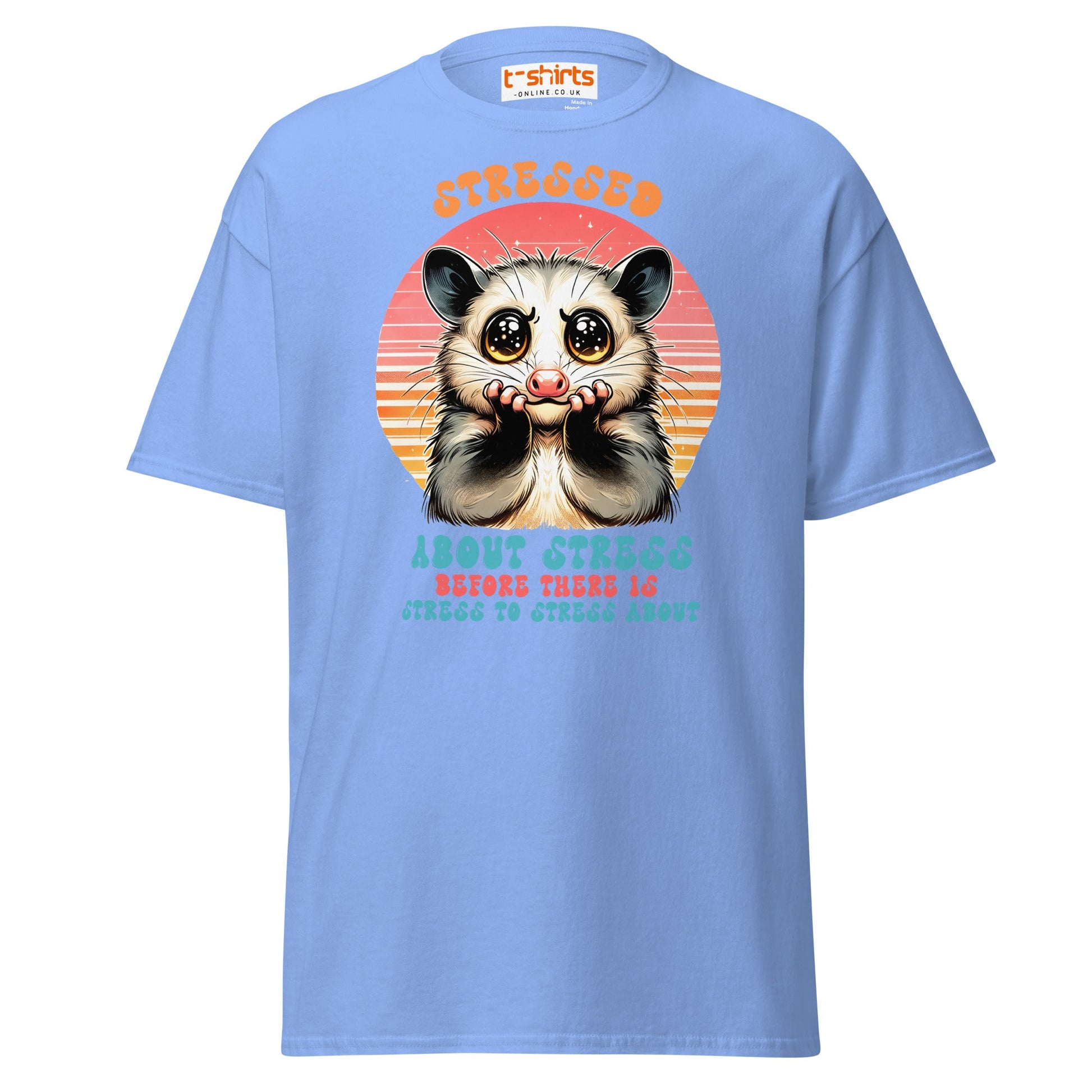 Stressed About Stress Funny Possum T-Shirt - Carolina Blue - T-Shirts Online