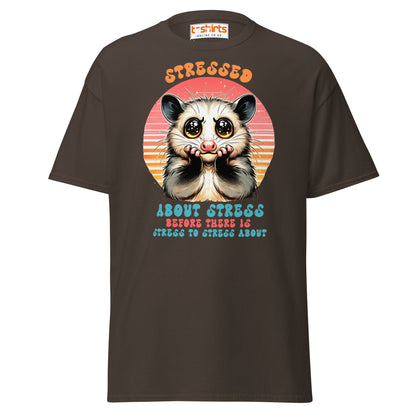 Stressed About Stress Funny Possum T-Shirt - Dark Chocolate - T-Shirts Online