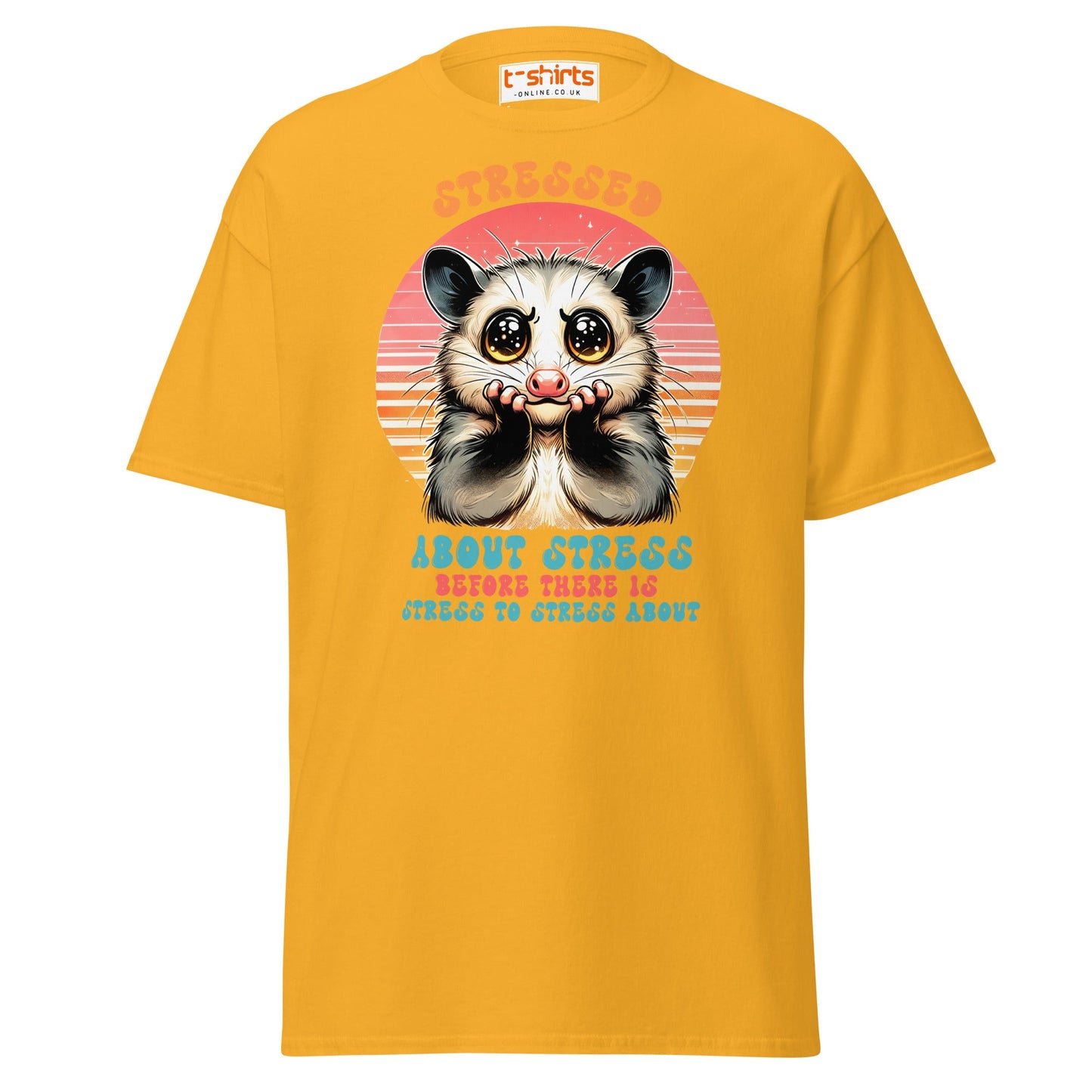 Stressed About Stress Funny Possum T-Shirt - Gold - T-Shirts Online