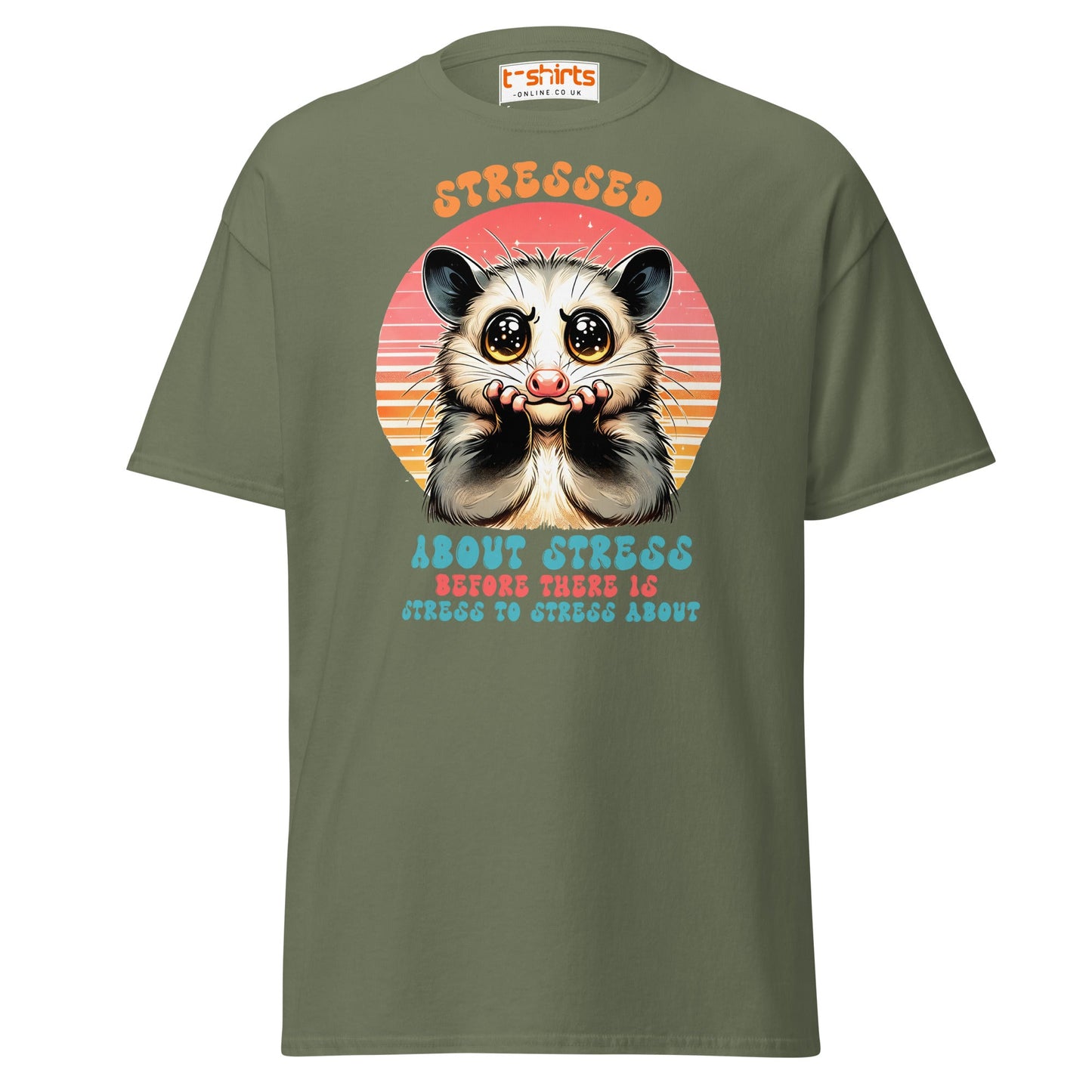Stressed About Stress Funny Possum T-Shirt - Military Green - T-Shirts Online