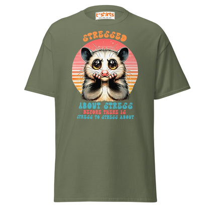 Stressed About Stress Funny Possum T-Shirt - Military Green - T-Shirts Online