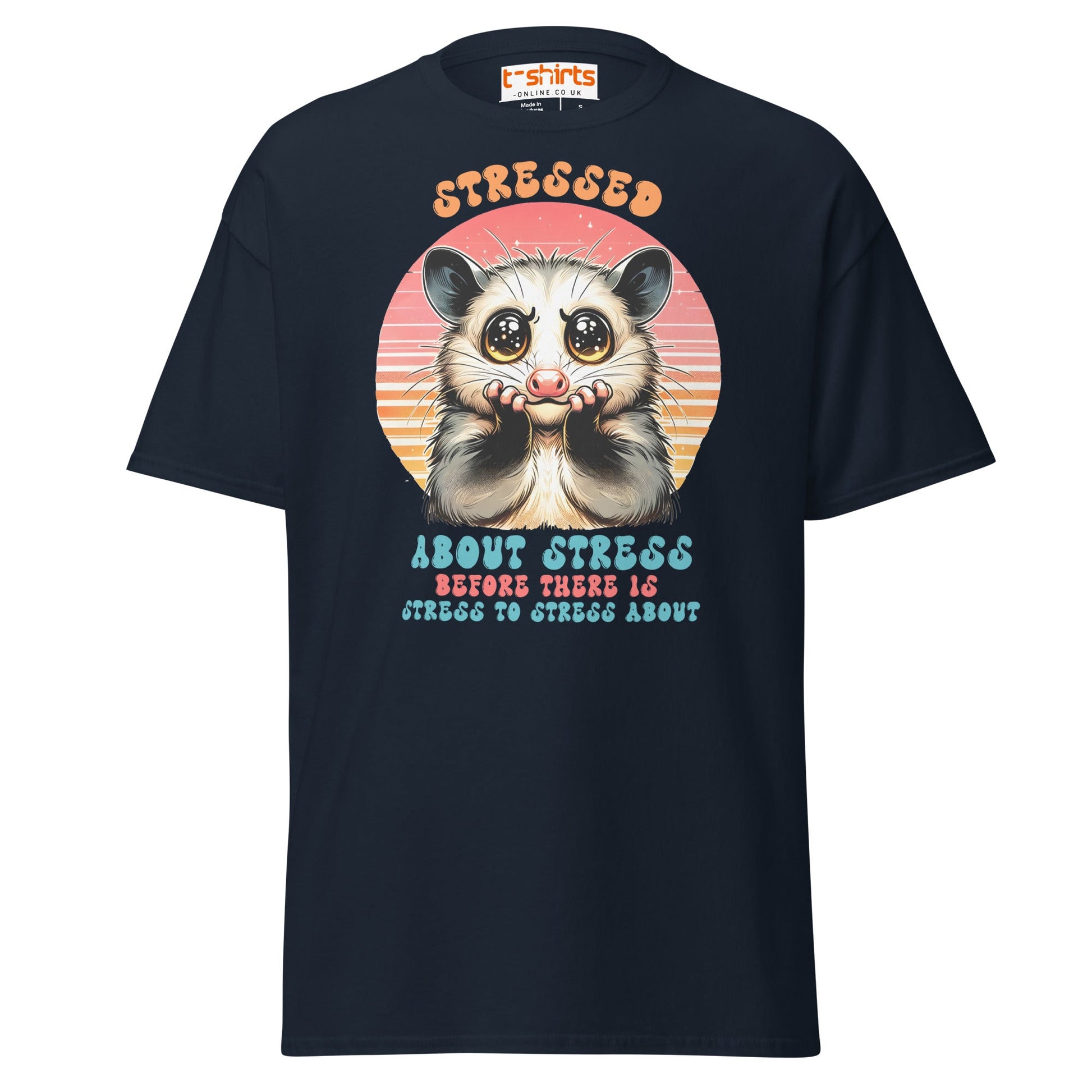 Stressed About Stress Funny Possum T-Shirt - Navy - T-Shirts Online