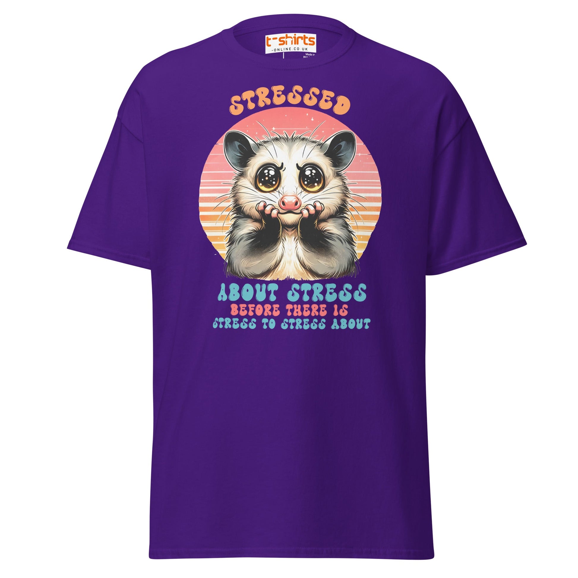 Stressed About Stress Funny Possum T-Shirt - Purple - T-Shirts Online