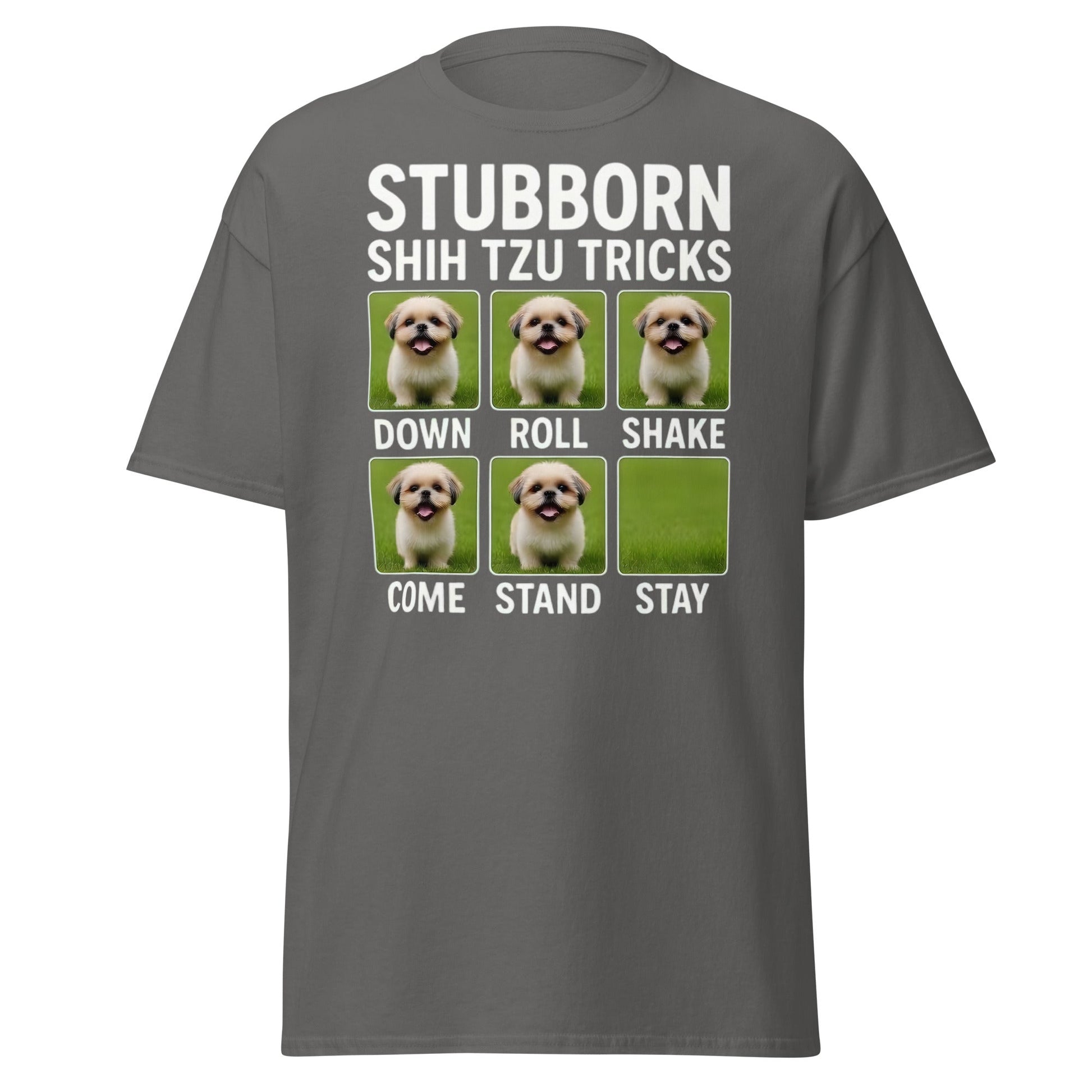 Stubborn Shih Tzu Tricks Funny Dog Lover T-Shirt - Charcoal - T-Shirts Online