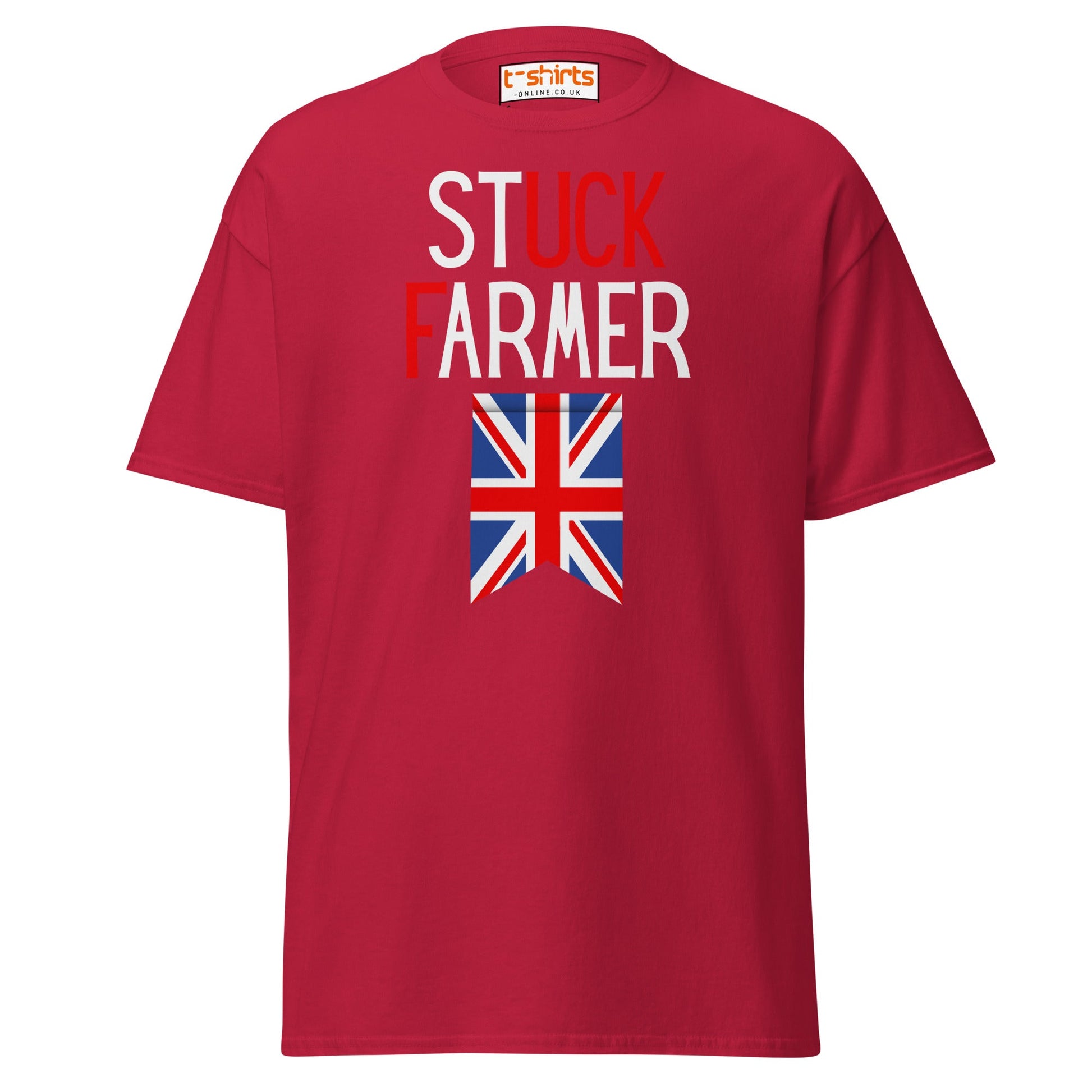 Stuck Farmer Funny UK T-Shirt - Cardinal - T-Shirts Online