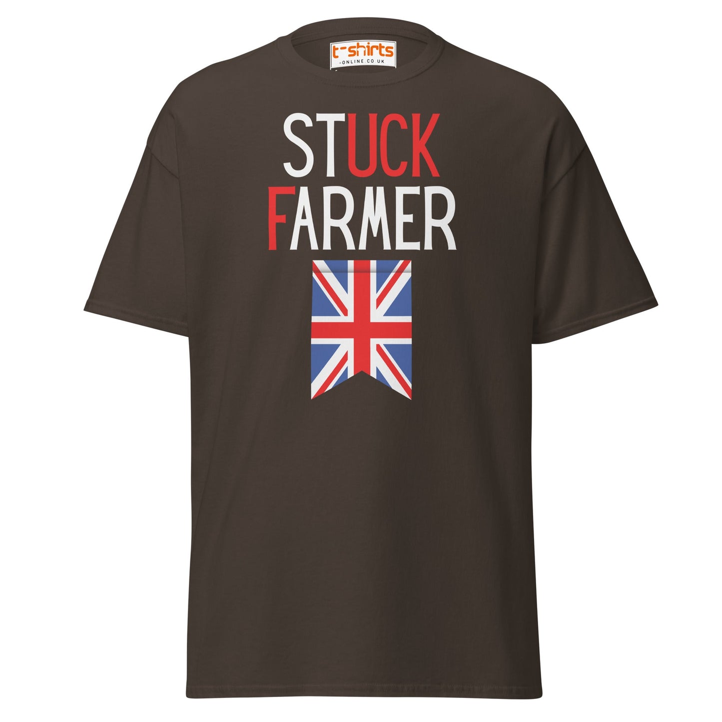 Stuck Farmer Funny UK T-Shirt - Dark Chocolate - T-Shirts Online