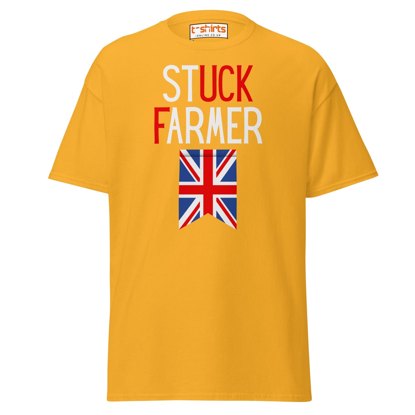 Stuck Farmer Funny UK T-Shirt - Gold - T-Shirts Online