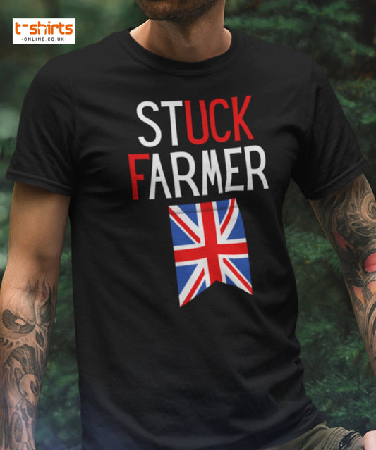 Stuck Farmer Funny UK T-Shirt - Maroon - T-Shirts Online