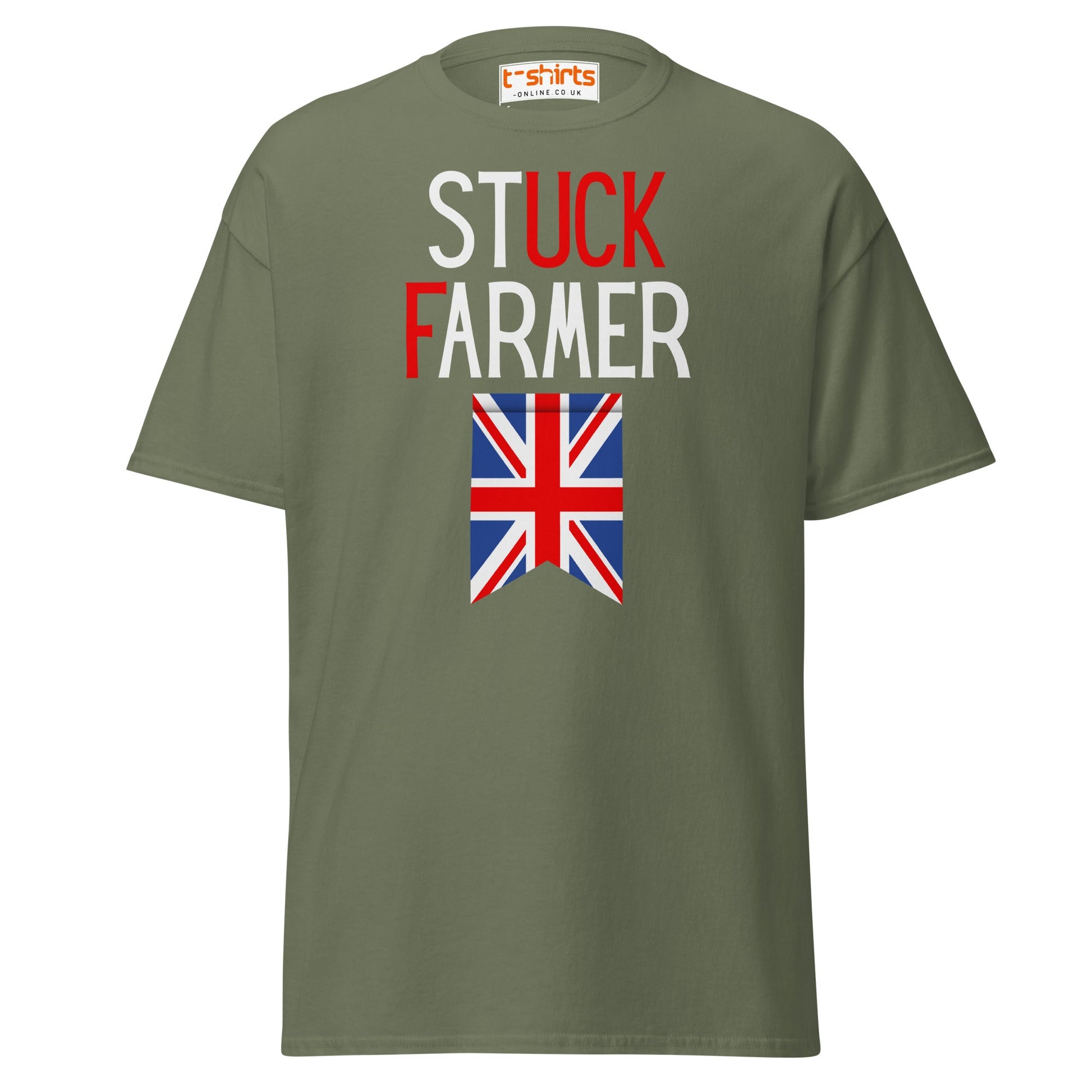 Stuck Farmer Funny UK T-Shirt - Military Green - T-Shirts Online