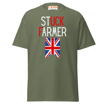 Stuck Farmer Funny UK T-Shirt - Military Green - T-Shirts Online