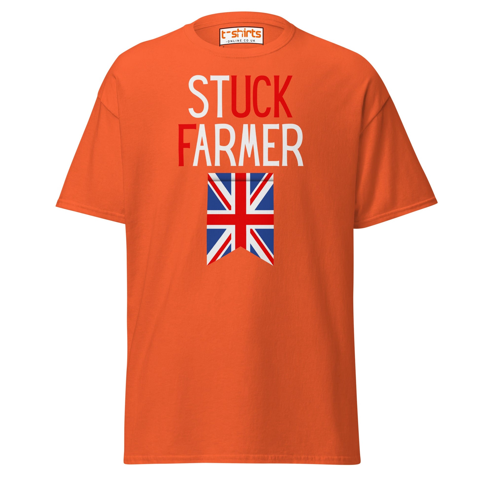 Stuck Farmer Funny UK T-Shirt - Orange - T-Shirts Online
