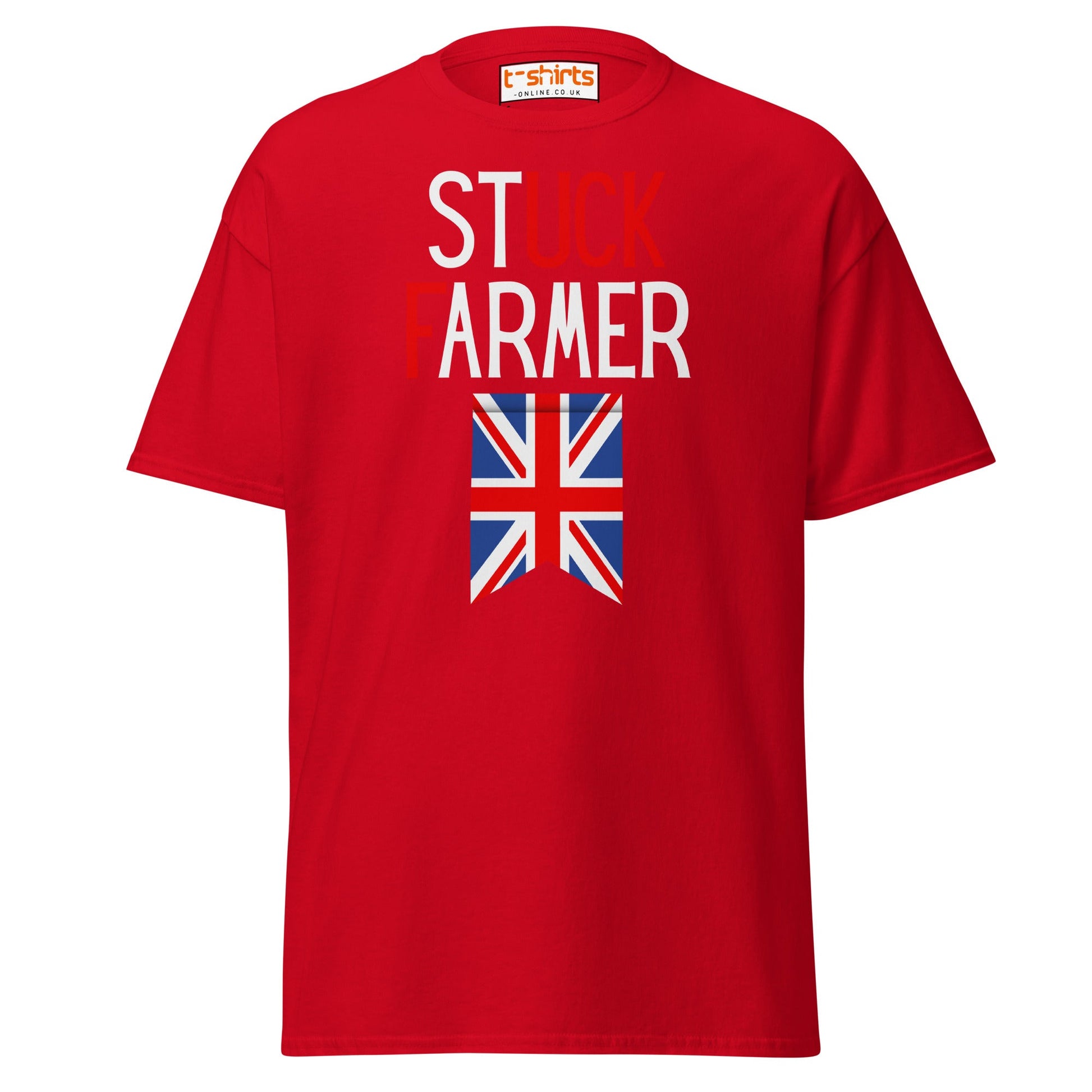 Stuck Farmer Funny UK T-Shirt - Red - T-Shirts Online
