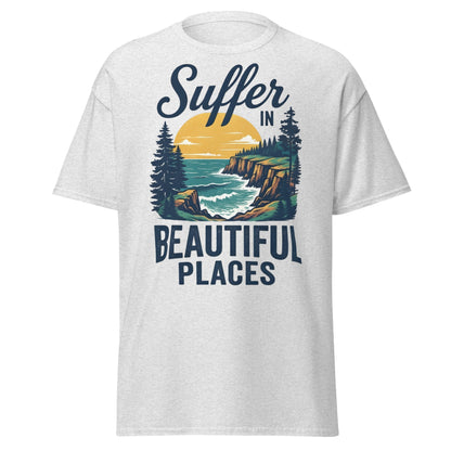 Suffer in Beautiful Places T-Shirt - Retro Outdoor Tee - Ash - T-Shirts Online