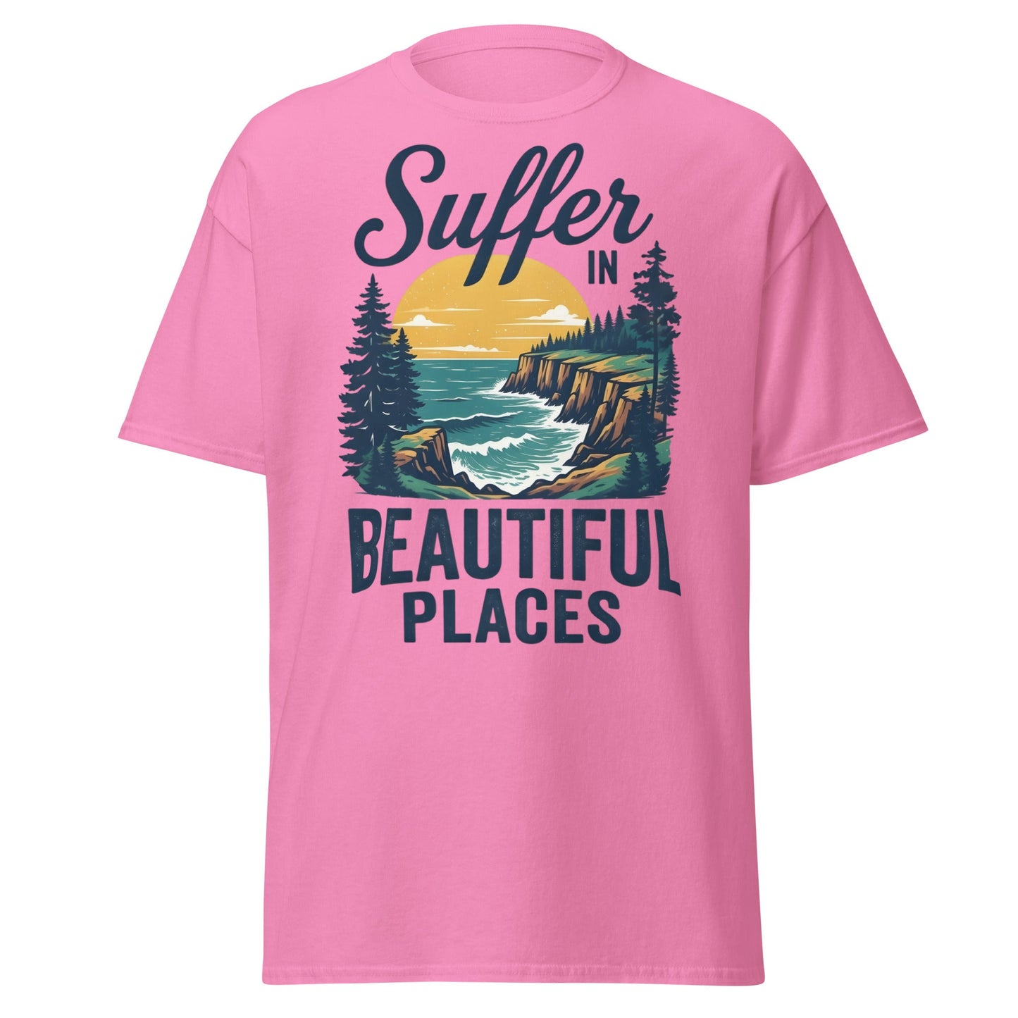 Suffer in Beautiful Places T-Shirt - Retro Outdoor Tee - Azalea - T-Shirts Online