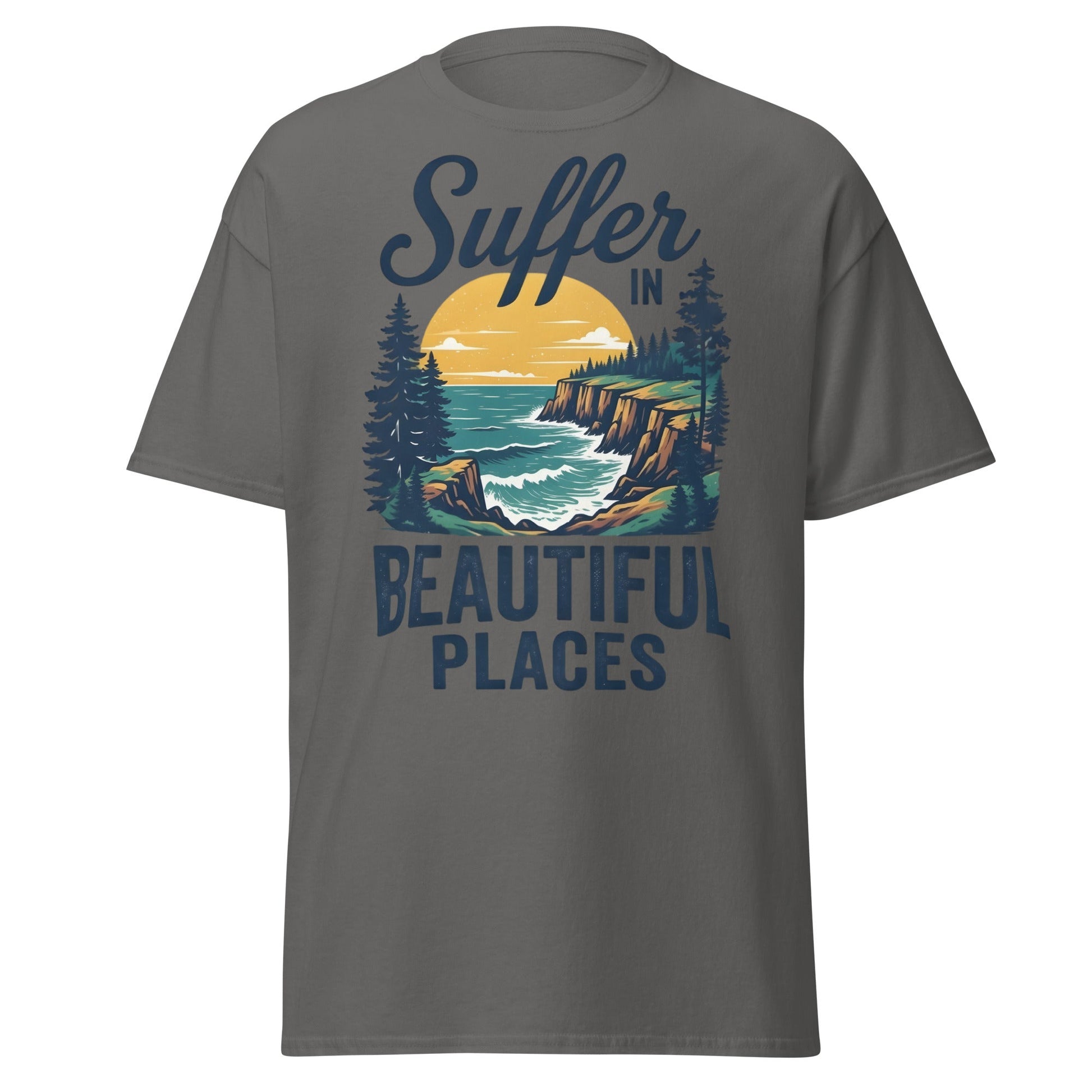 Suffer in Beautiful Places T-Shirt - Retro Outdoor Tee - Charcoal - T-Shirts Online