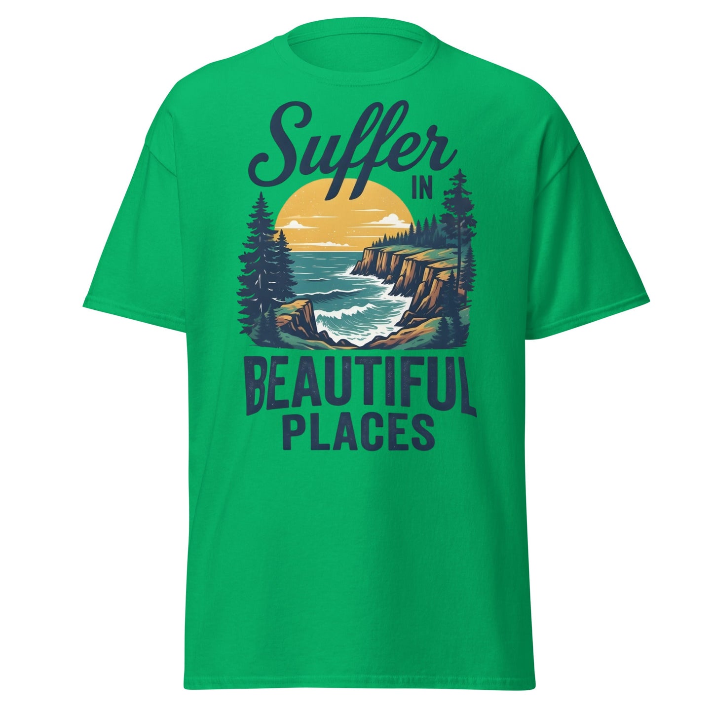 Suffer in Beautiful Places T-Shirt - Retro Outdoor Tee - Irish Green - T-Shirts Online