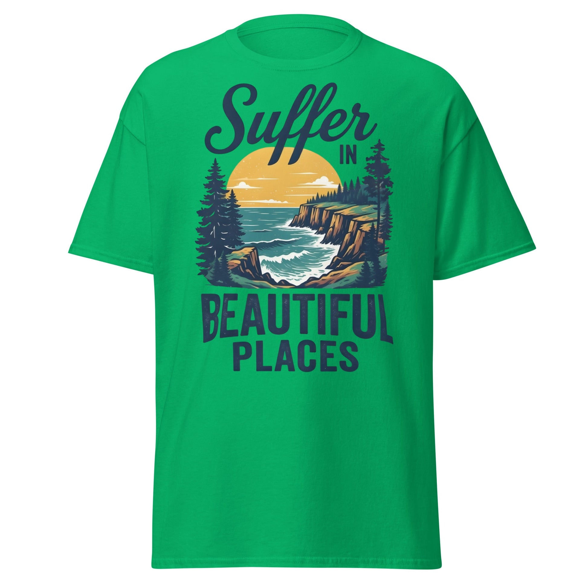 Suffer in Beautiful Places T-Shirt - Retro Outdoor Tee - Irish Green - T-Shirts Online