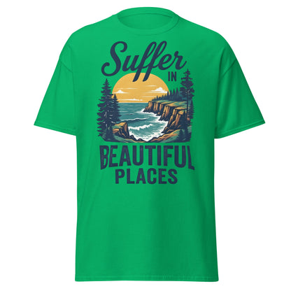 Suffer in Beautiful Places T-Shirt - Retro Outdoor Tee - Irish Green - T-Shirts Online