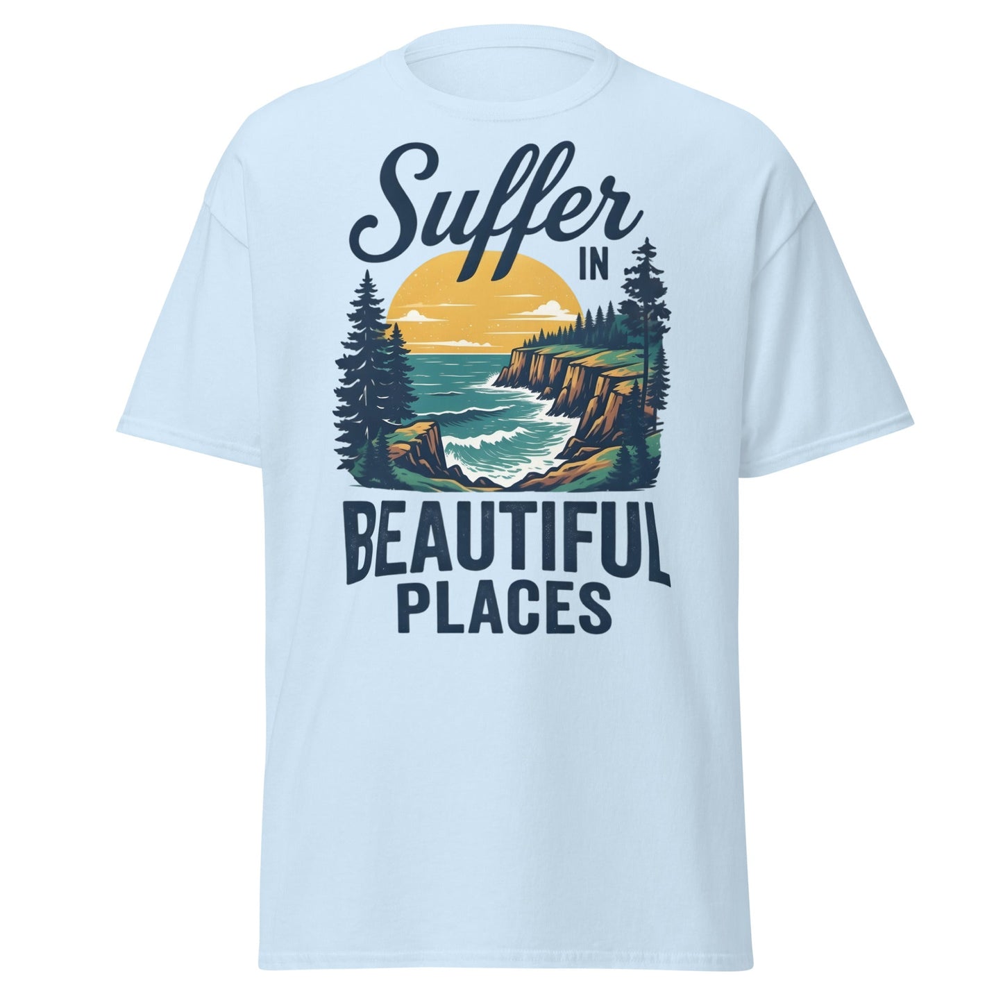 Suffer in Beautiful Places T-Shirt - Retro Outdoor Tee - Light Blue - T-Shirts Online