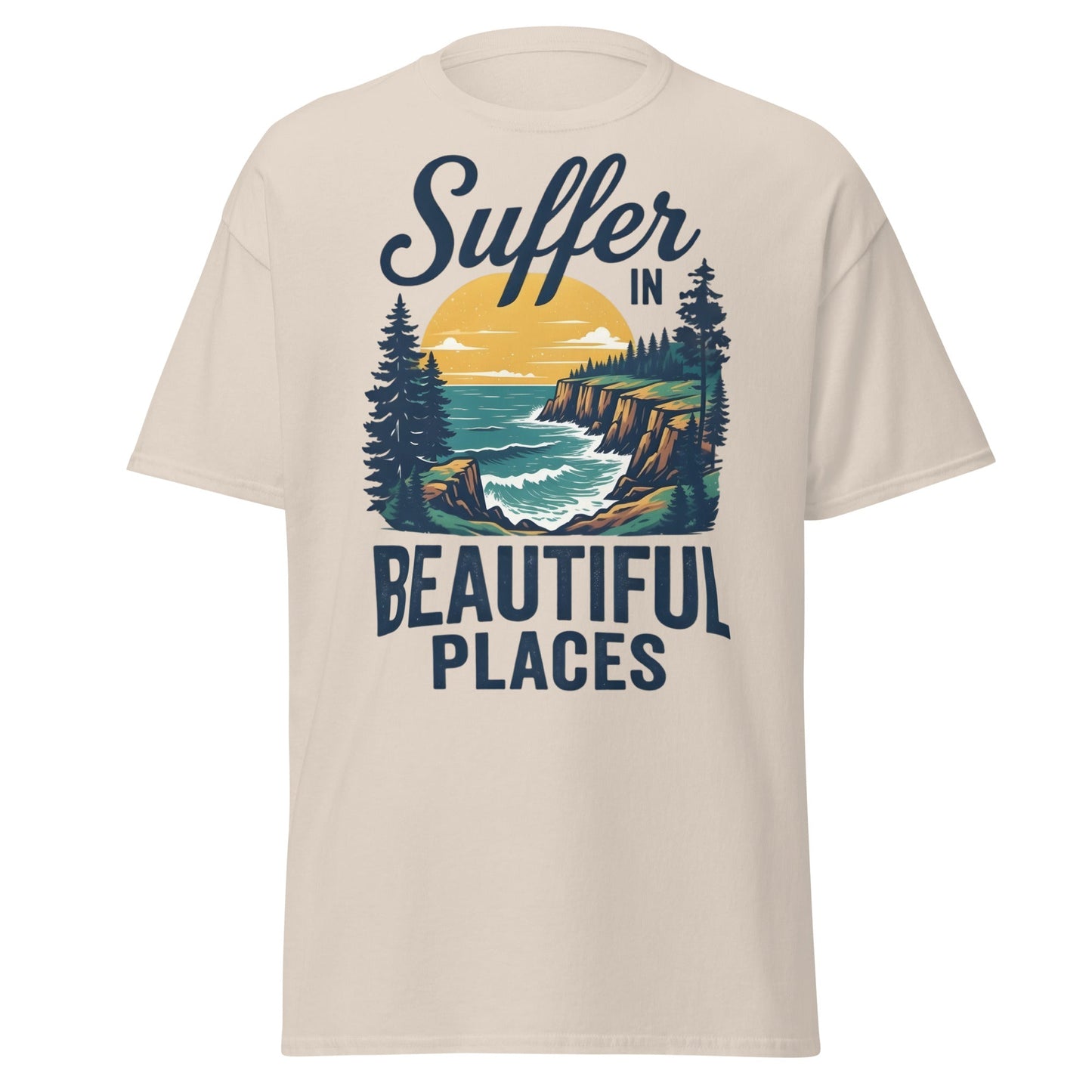 Suffer in Beautiful Places T-Shirt - Retro Outdoor Tee - Natural - T-Shirts Online