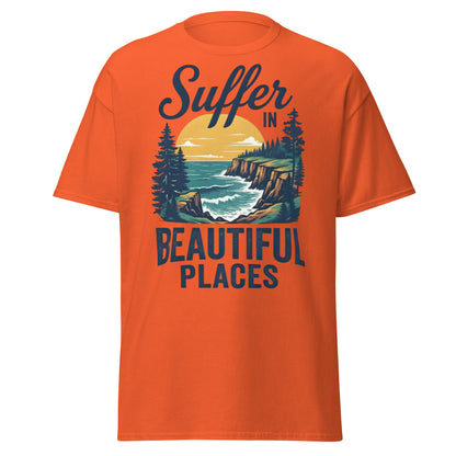 Suffer in Beautiful Places T-Shirt - Retro Outdoor Tee - Orange - T-Shirts Online