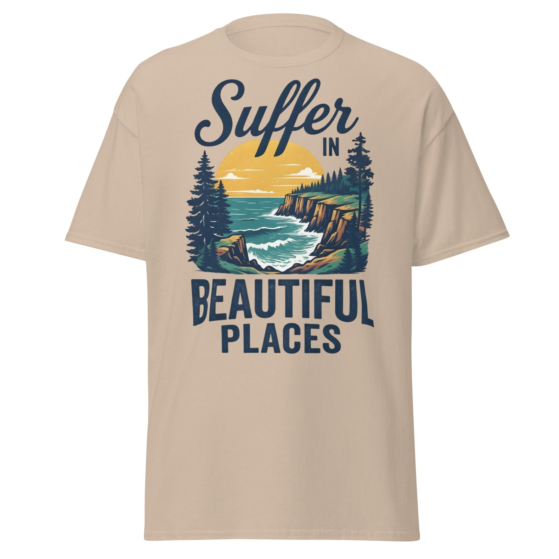 Suffer in Beautiful Places T-Shirt - Retro Outdoor Tee - Sand - T-Shirts Online