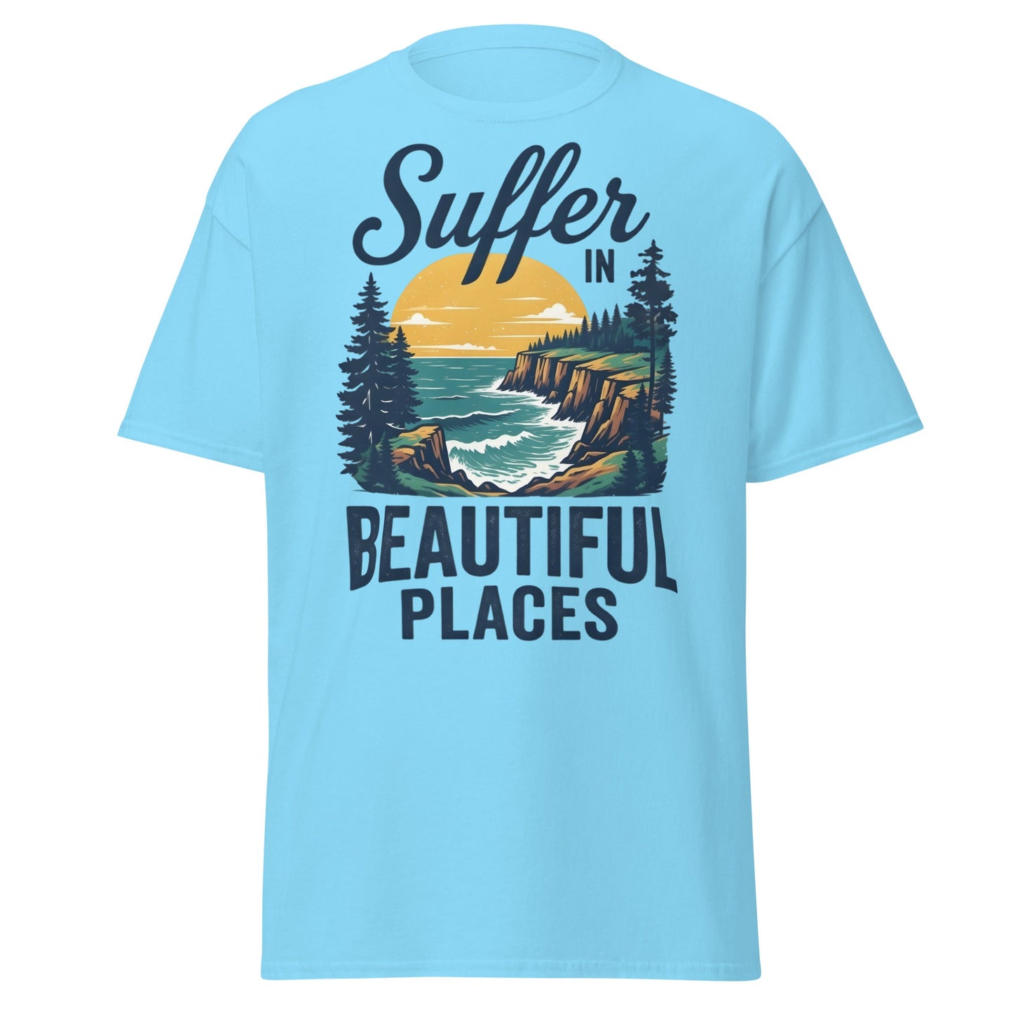 Suffer in Beautiful Places T-Shirt - Retro Outdoor Tee - Sky - T-Shirts Online