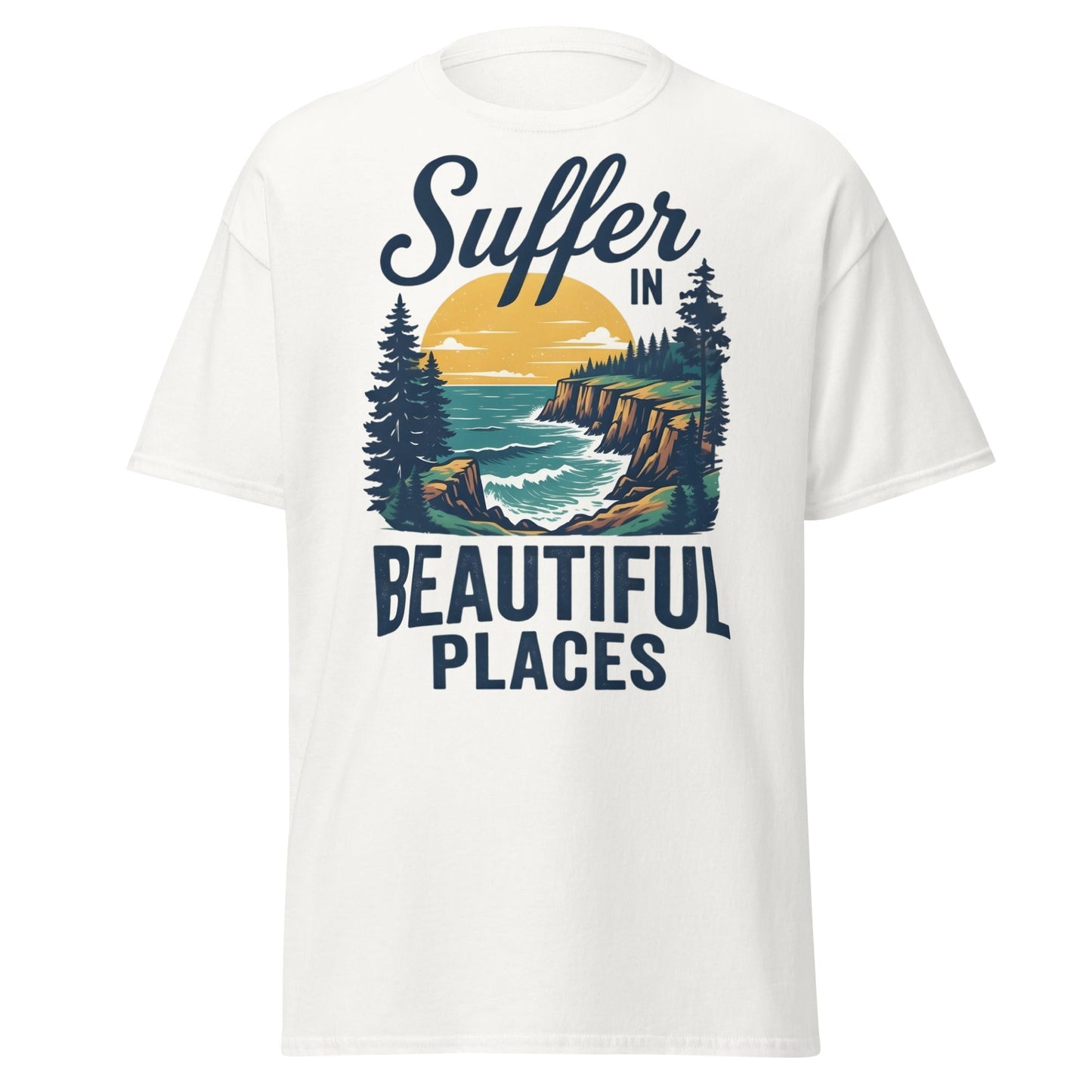 Suffer in Beautiful Places T-Shirt - Retro Outdoor Tee - White - T-Shirts Online