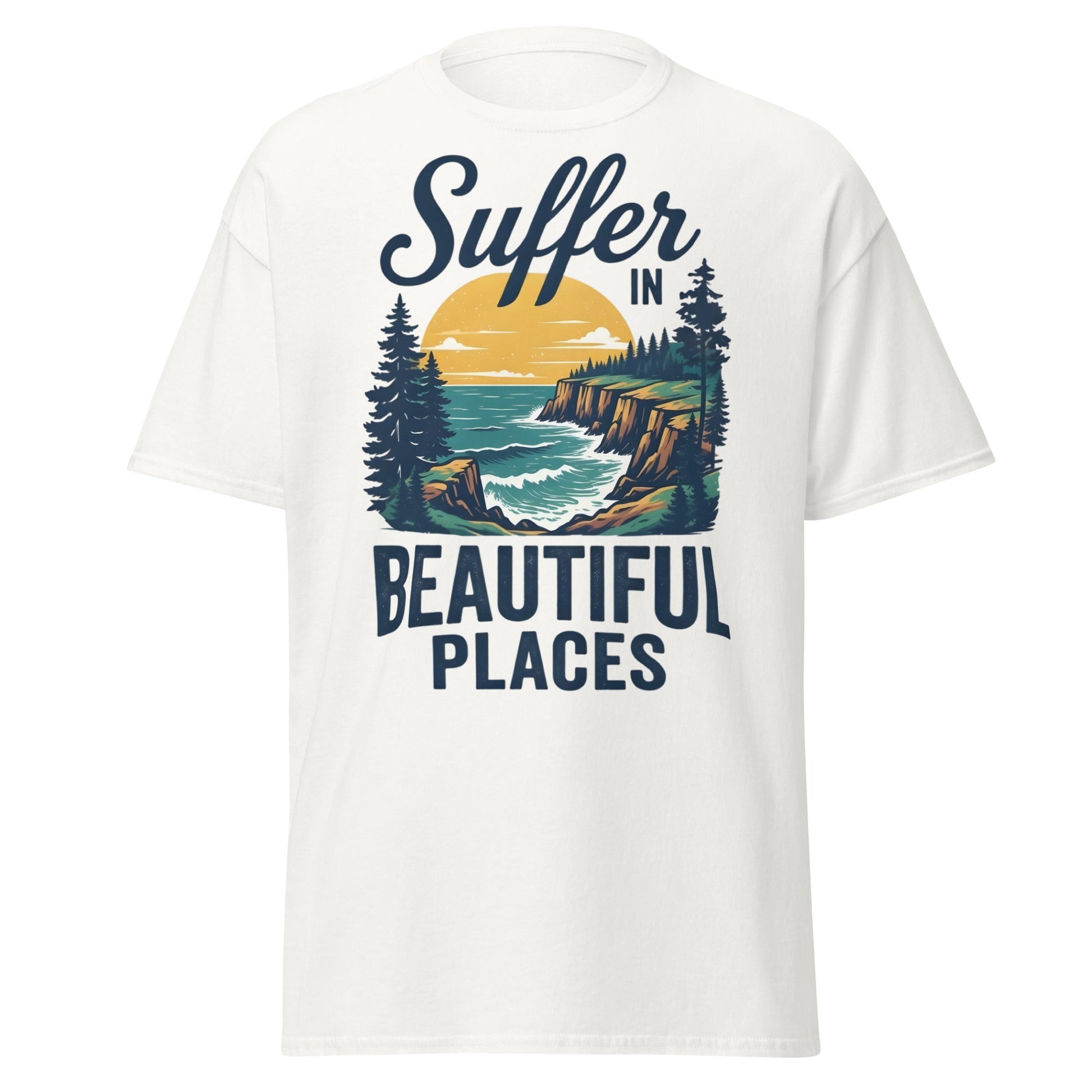Suffer in Beautiful Places T-Shirt - Retro Outdoor Tee - White - T-Shirts Online