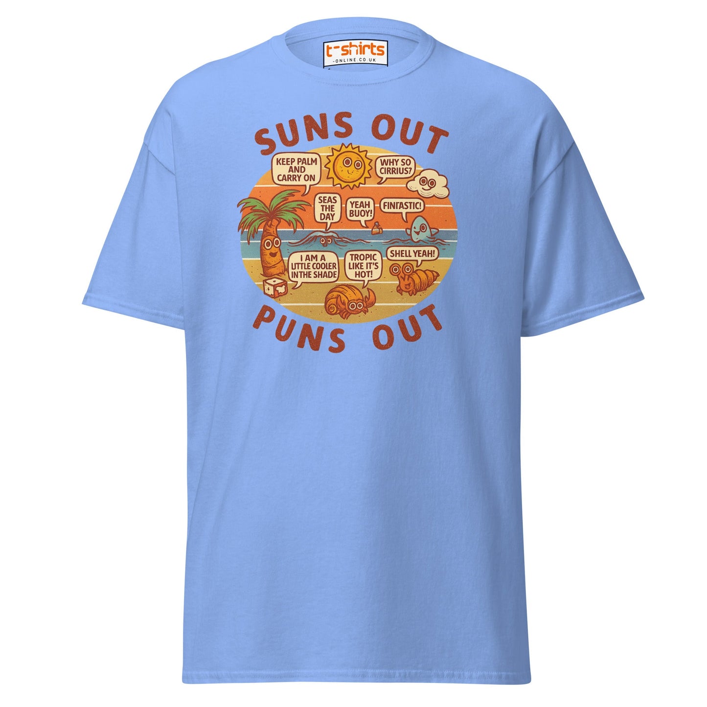 Suns Out Puns Out T-Shirt – Funny Beach Pun Tee - Carolina Blue - T-Shirts Online