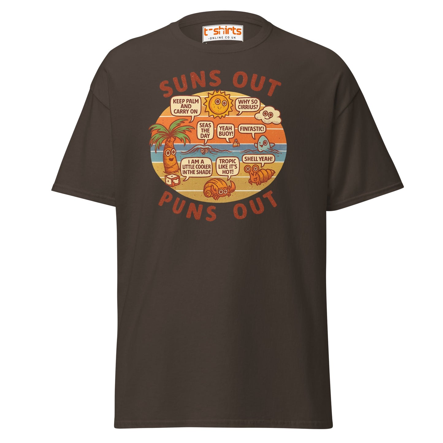 Suns Out Puns Out T-Shirt – Funny Beach Pun Tee - Dark Chocolate - T-Shirts Online