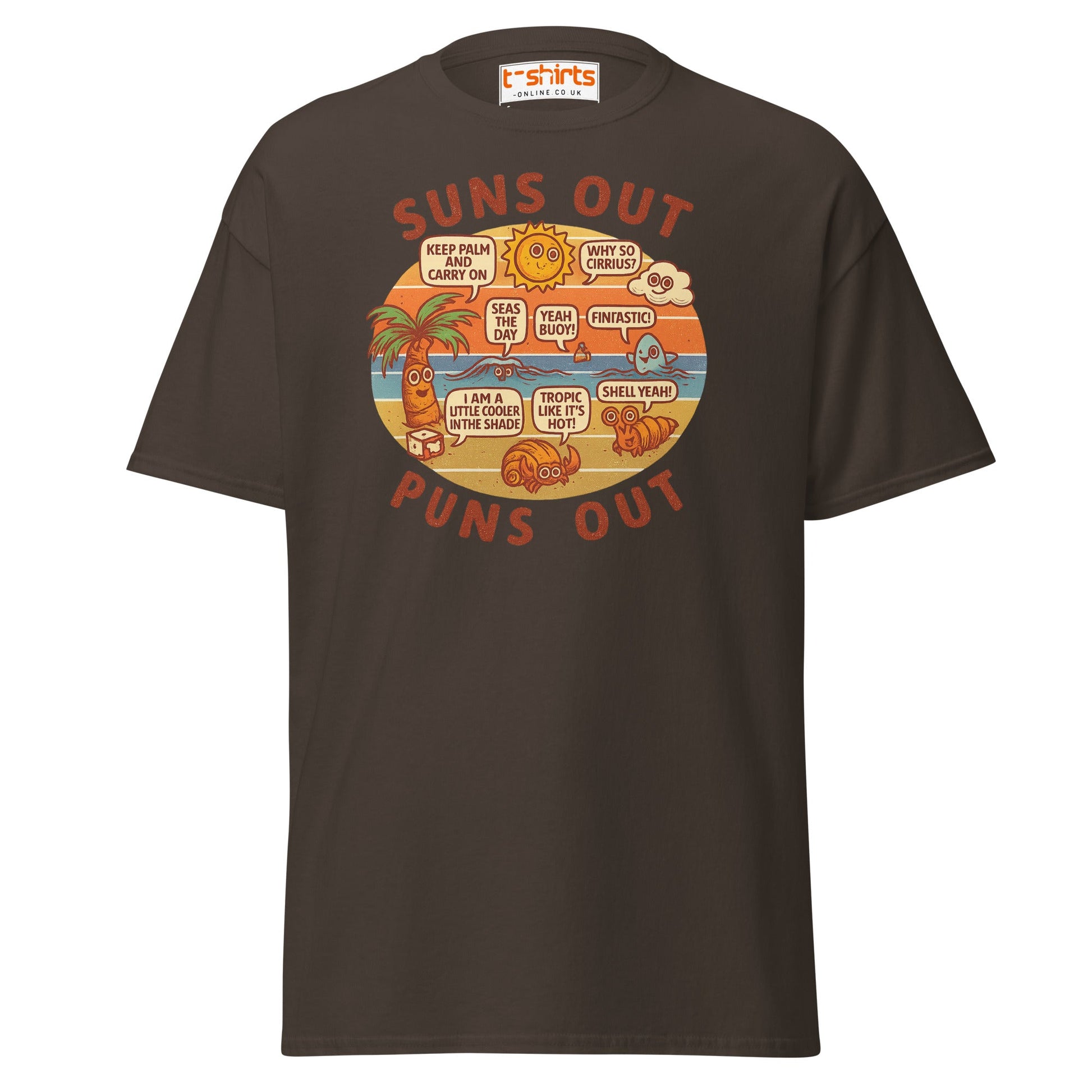 Suns Out Puns Out T-Shirt – Funny Beach Pun Tee - Dark Chocolate - T-Shirts Online