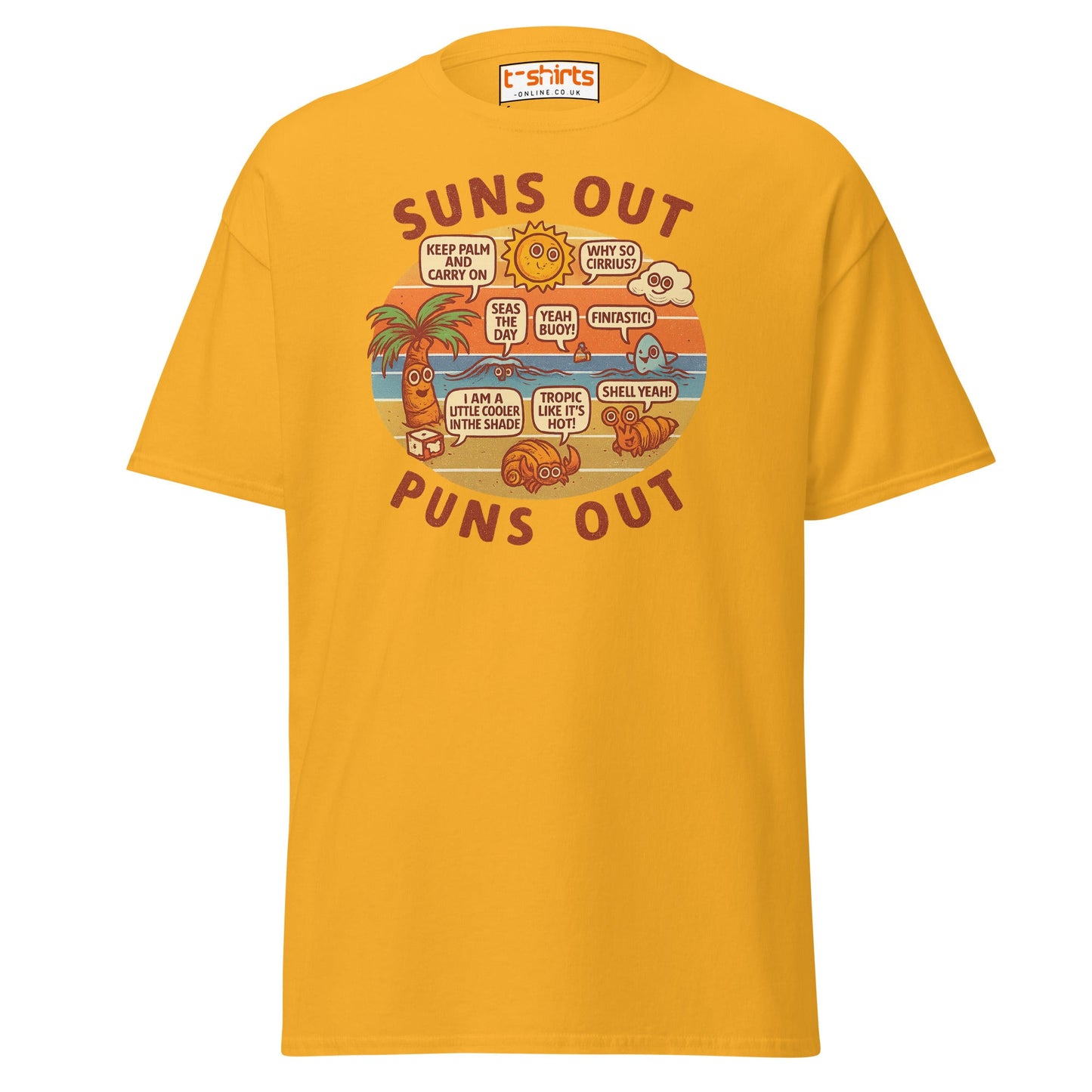 Suns Out Puns Out T-Shirt – Funny Beach Pun Tee - Gold - T-Shirts Online