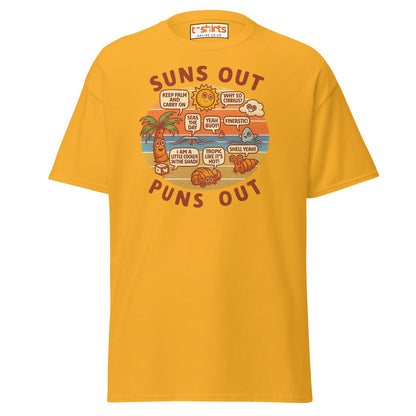 Suns Out Puns Out T-Shirt – Funny Beach Pun Tee - Gold - T-Shirts Online