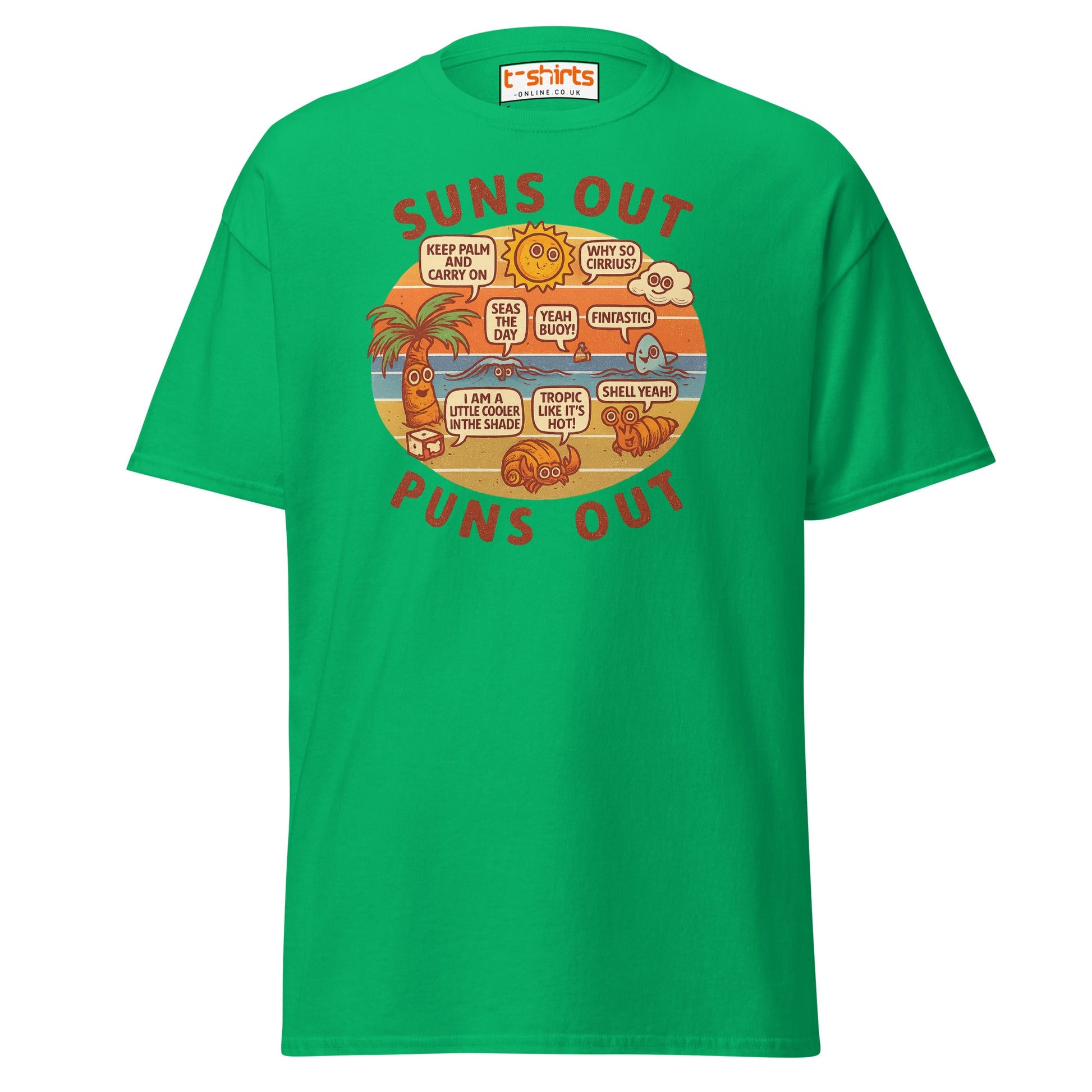 Suns Out Puns Out T-Shirt – Funny Beach Pun Tee - Irish Green - T-Shirts Online