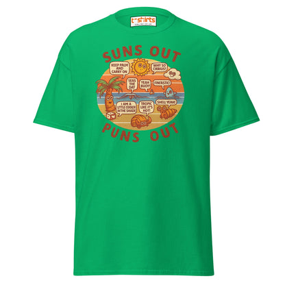 Suns Out Puns Out T-Shirt – Funny Beach Pun Tee - Irish Green - T-Shirts Online