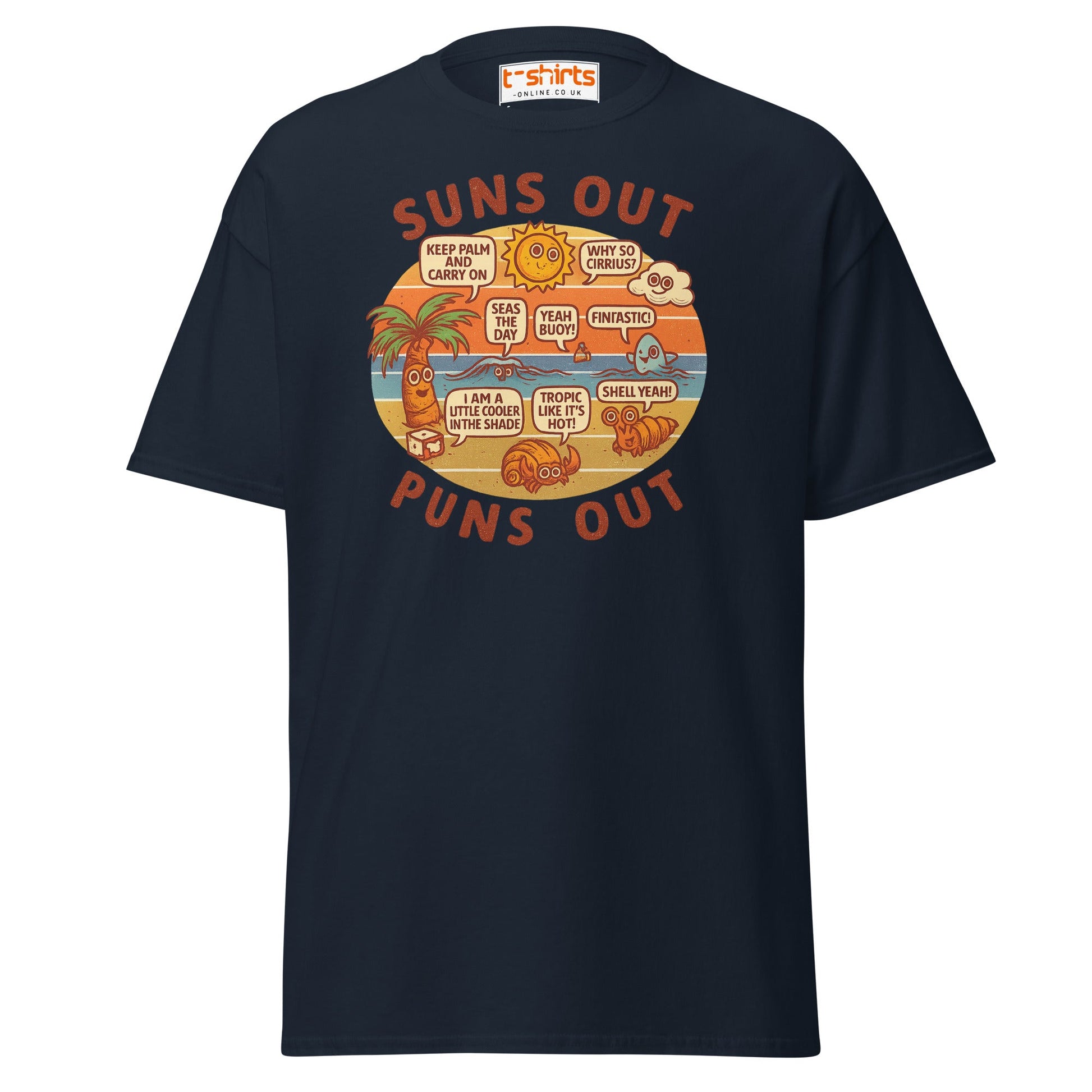 Suns Out Puns Out T-Shirt – Funny Beach Pun Tee - Navy - T-Shirts Online