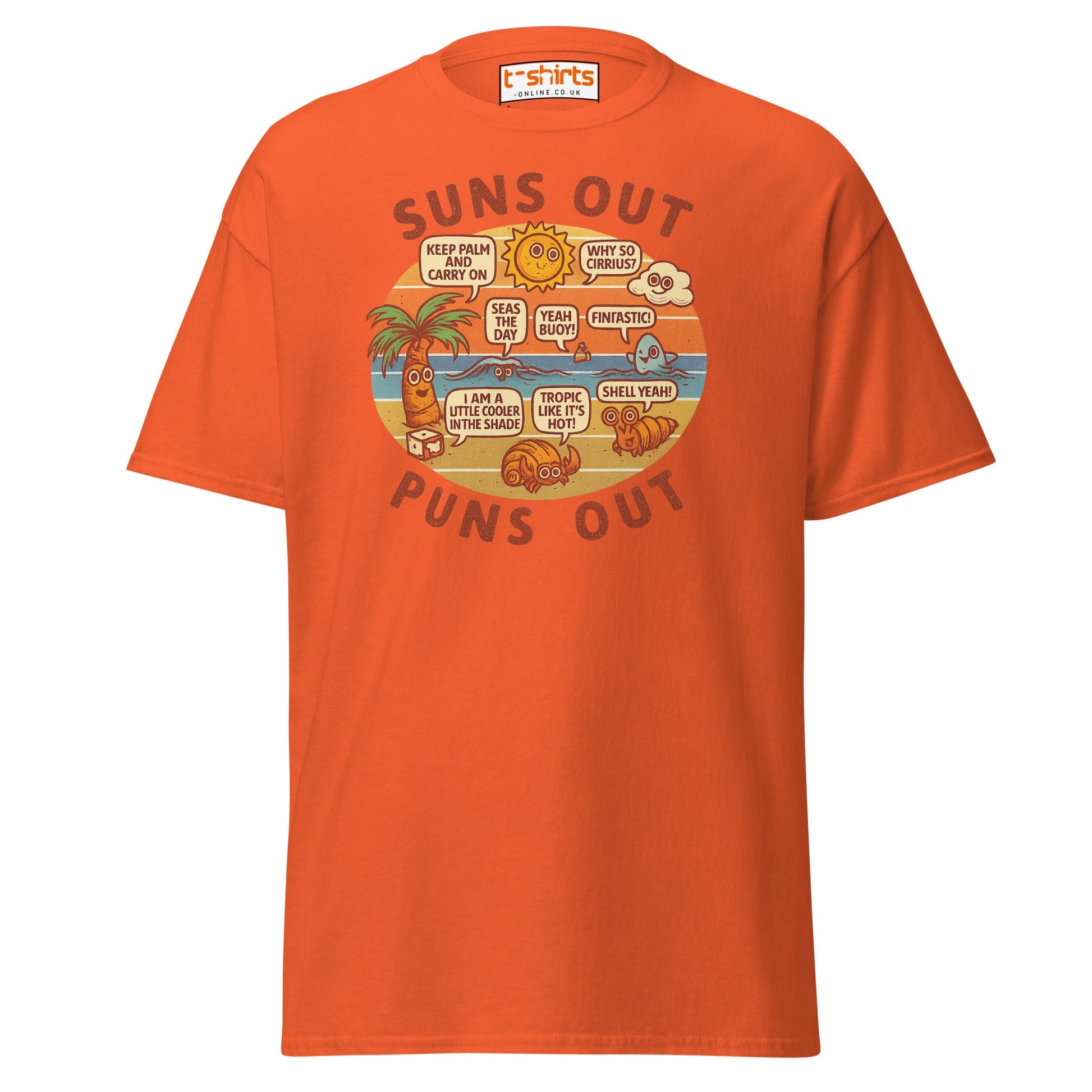 Suns Out Puns Out T-Shirt – Funny Beach Pun Tee - Orange - T-Shirts Online