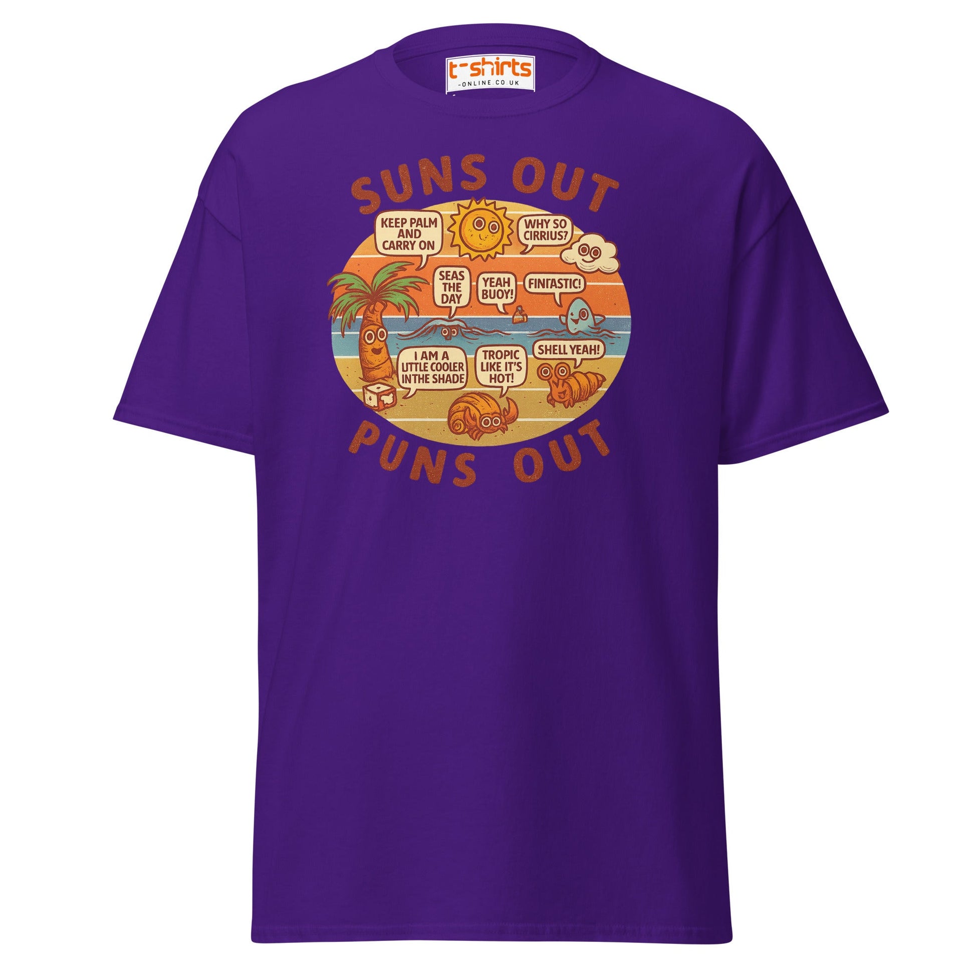 Suns Out Puns Out T-Shirt – Funny Beach Pun Tee - Purple - T-Shirts Online