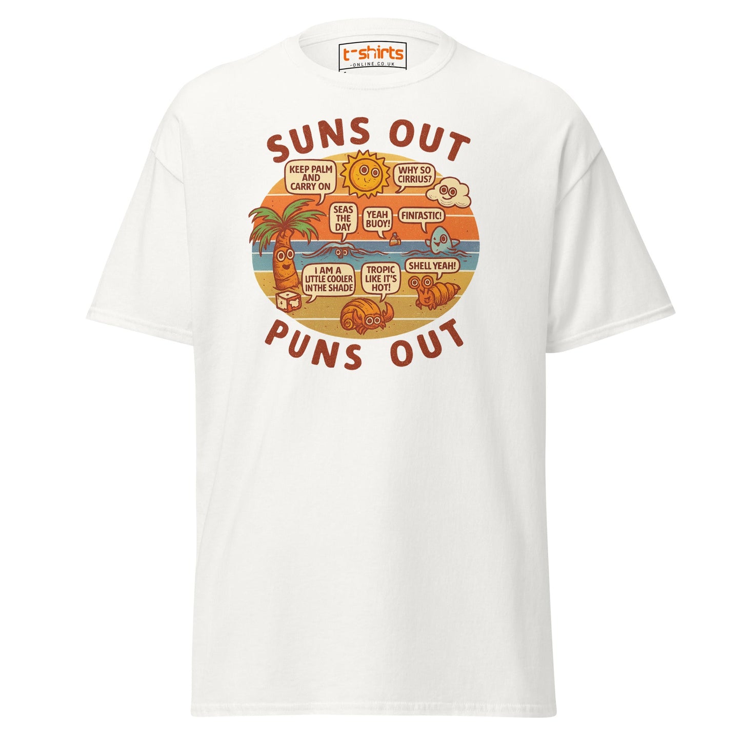 Suns Out Puns Out T-Shirt – Funny Beach Pun Tee - White - T-Shirts Online