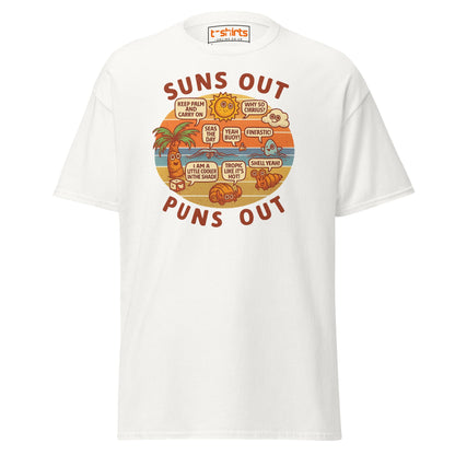 Suns Out Puns Out T-Shirt – Funny Beach Pun Tee - White - T-Shirts Online