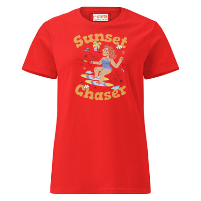 Sunset Chaser T-Shirt | Women's Soft Semi - Fitted Tee - Red - T-Shirts Online