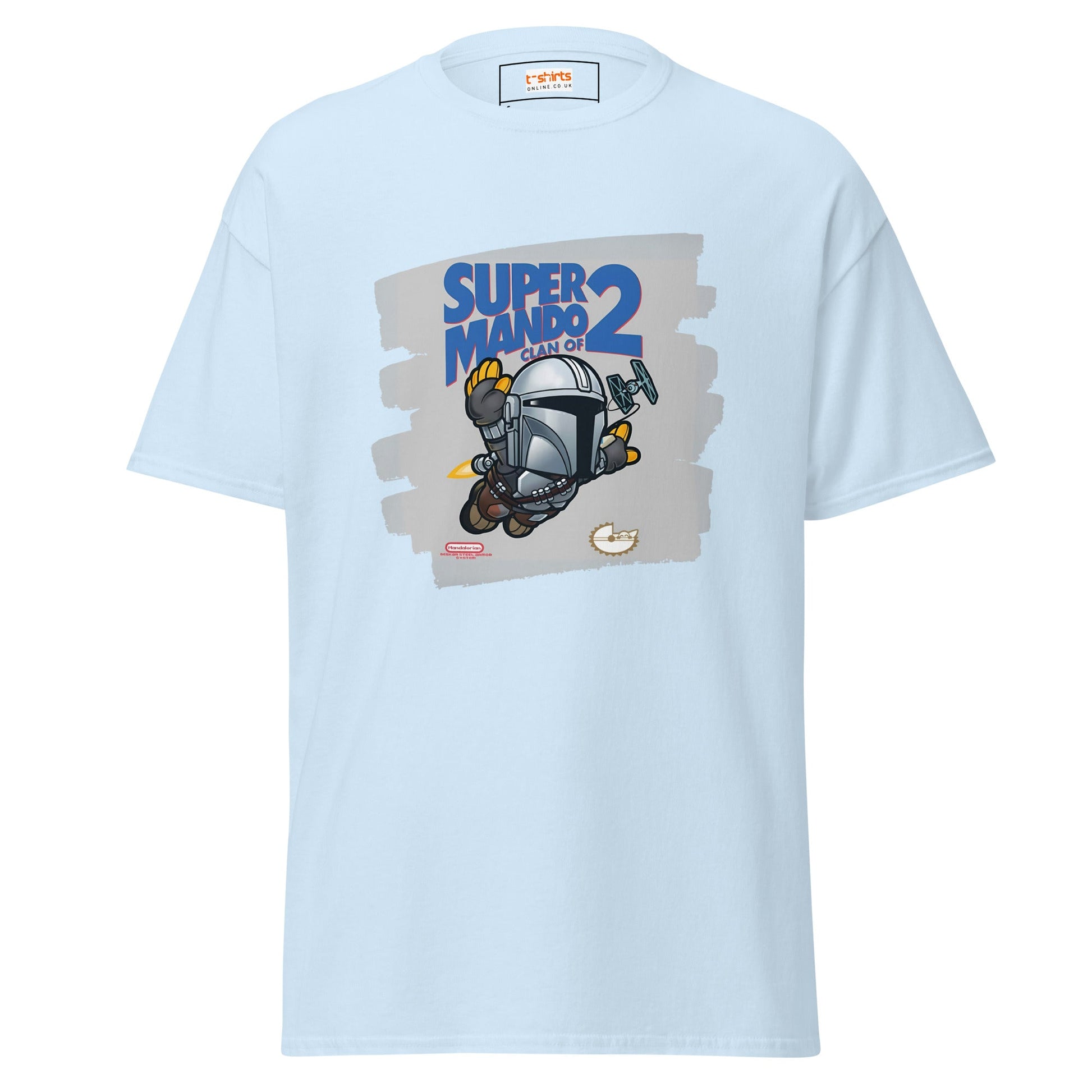 Super Mando 2 | Mandolorian Mashup Gaming T-Shirt - Light Blue - T-Shirts Online