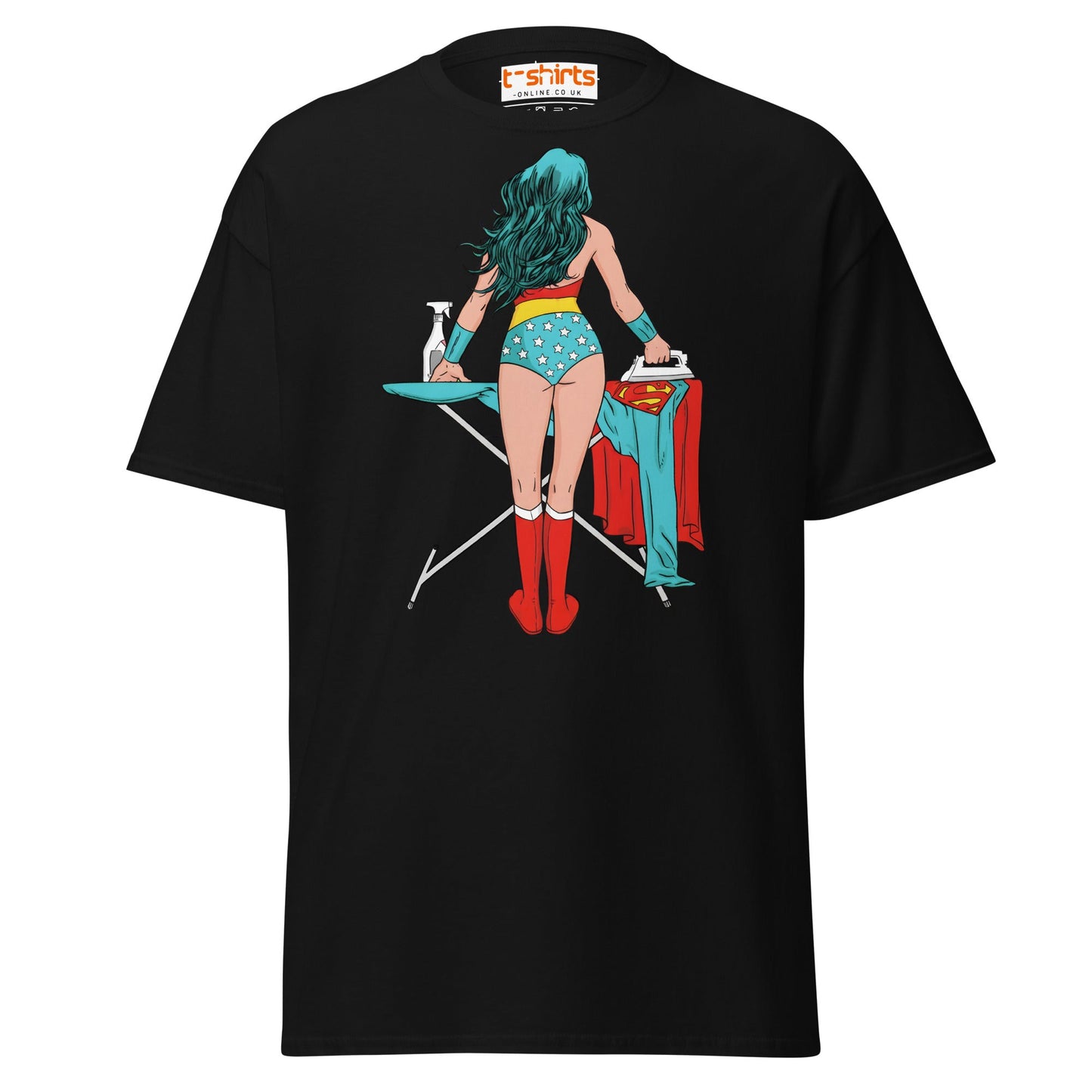 Superhero Ironing T-Shirt – Funny Retro Comic Tee - Black - T-Shirts Online