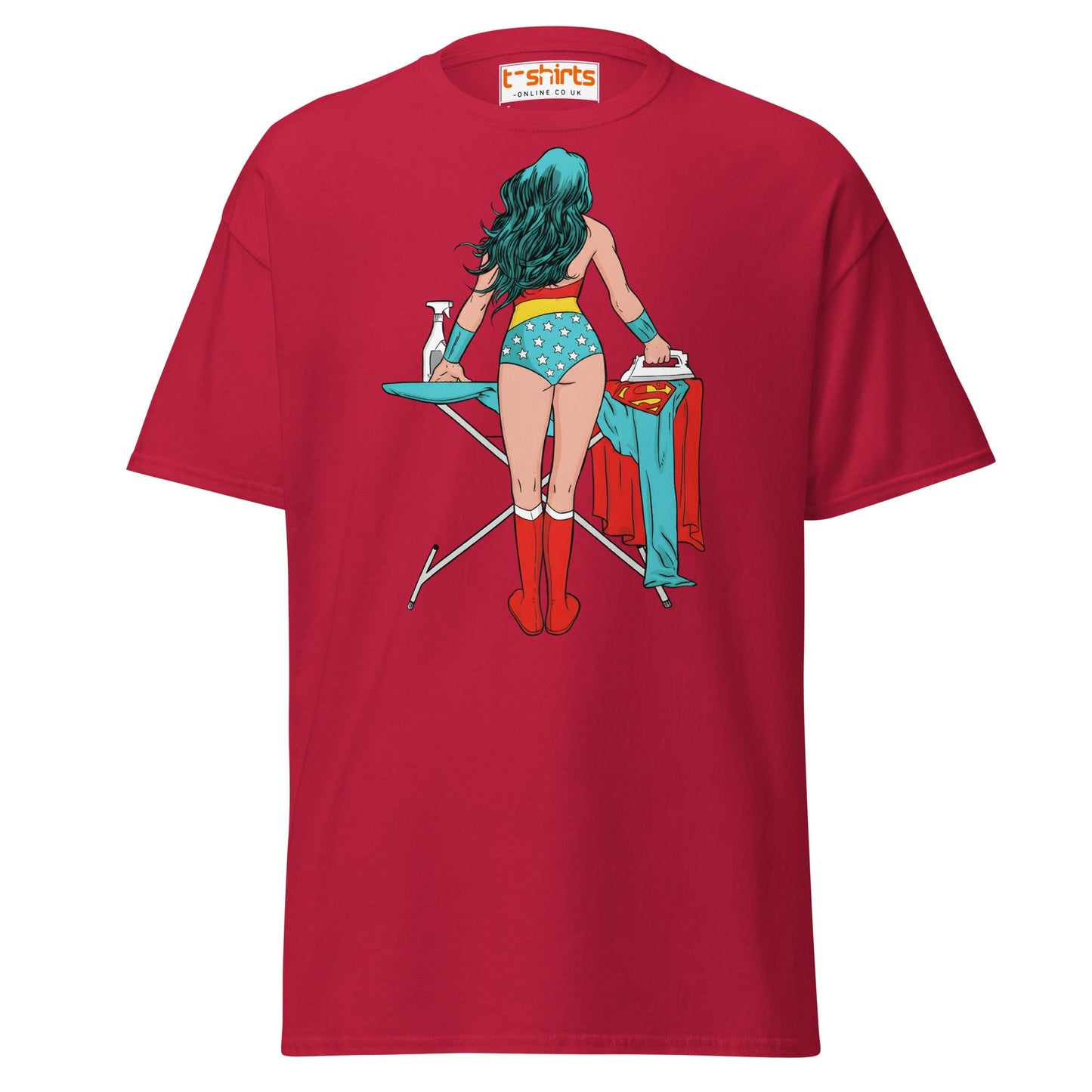 Superhero Ironing T-Shirt – Funny Retro Comic Tee - Cardinal - T-Shirts Online
