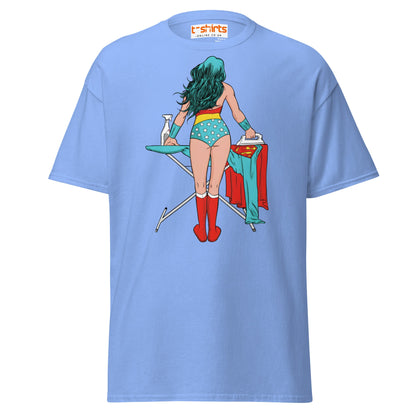 Superhero Ironing T-Shirt – Funny Retro Comic Tee - Carolina Blue - T-Shirts Online