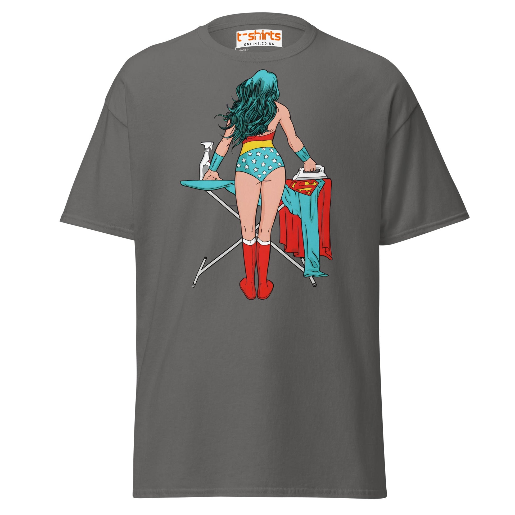 Superhero Ironing T-Shirt – Funny Retro Comic Tee - Charcoal - T-Shirts Online