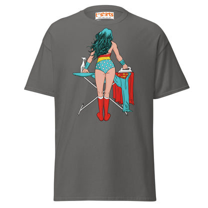 Superhero Ironing T-Shirt – Funny Retro Comic Tee - Charcoal - T-Shirts Online