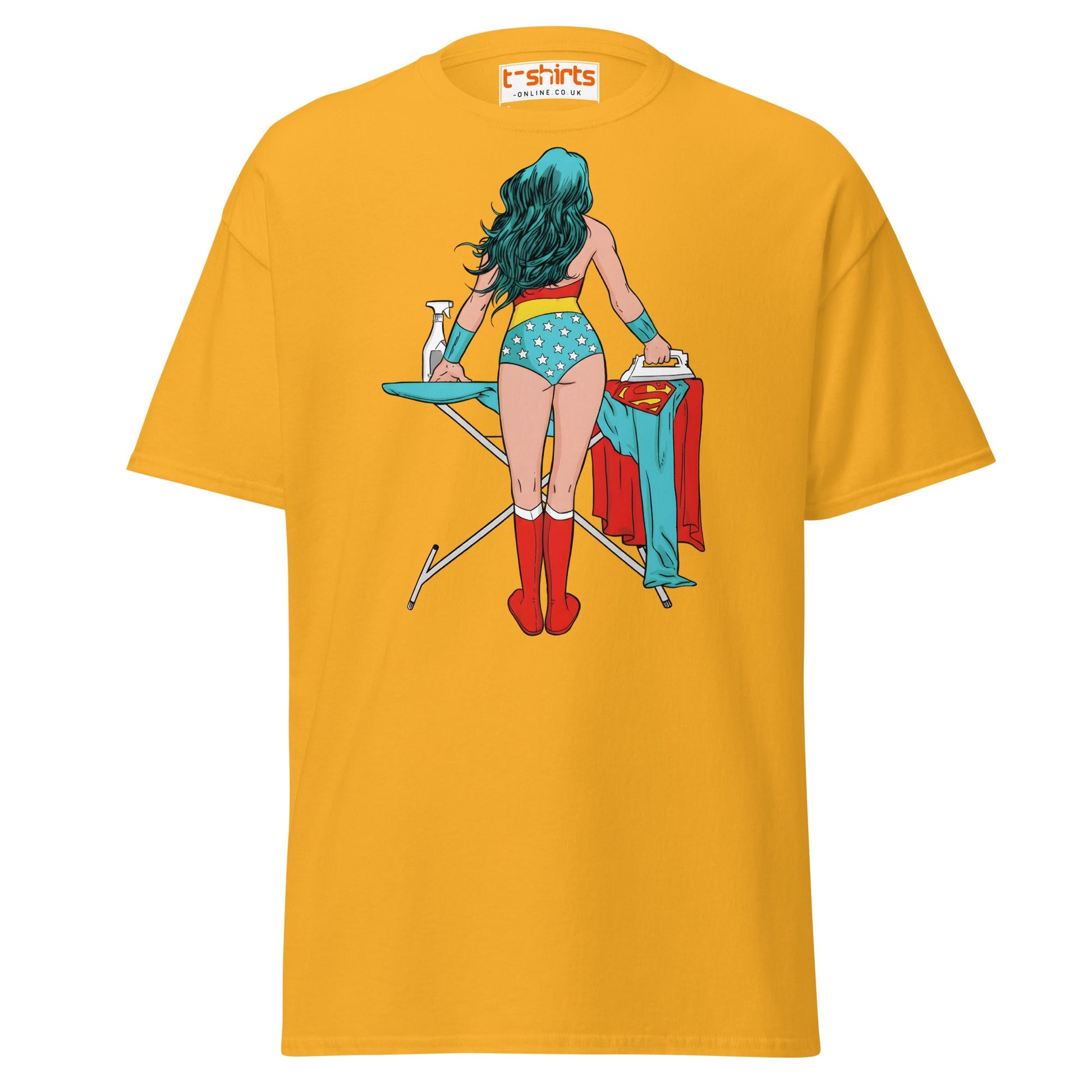 Superhero Ironing T-Shirt – Funny Retro Comic Tee - Gold - T-Shirts Online